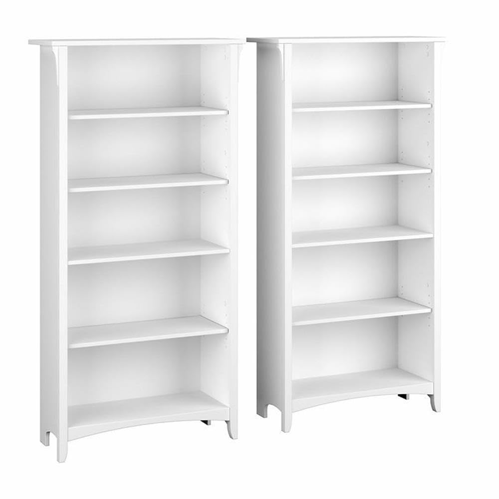 Bush Home Salinas Tall 5 Shelf Bookcase - Set of 2 in Reclaimed Pine, Vertical Office Storage, Bookshelves for Home Workspace, Multi-Purpose Shelving Units