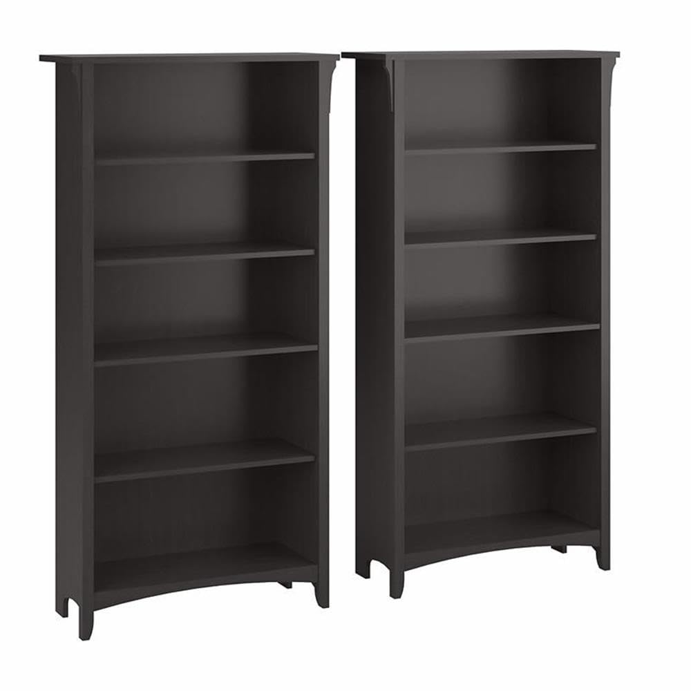 Bush Home Salinas Tall 5 Shelf Bookcase - Set of 2 in Reclaimed Pine, Vertical Office Storage, Bookshelves for Home Workspace, Multi-Purpose Shelving Units