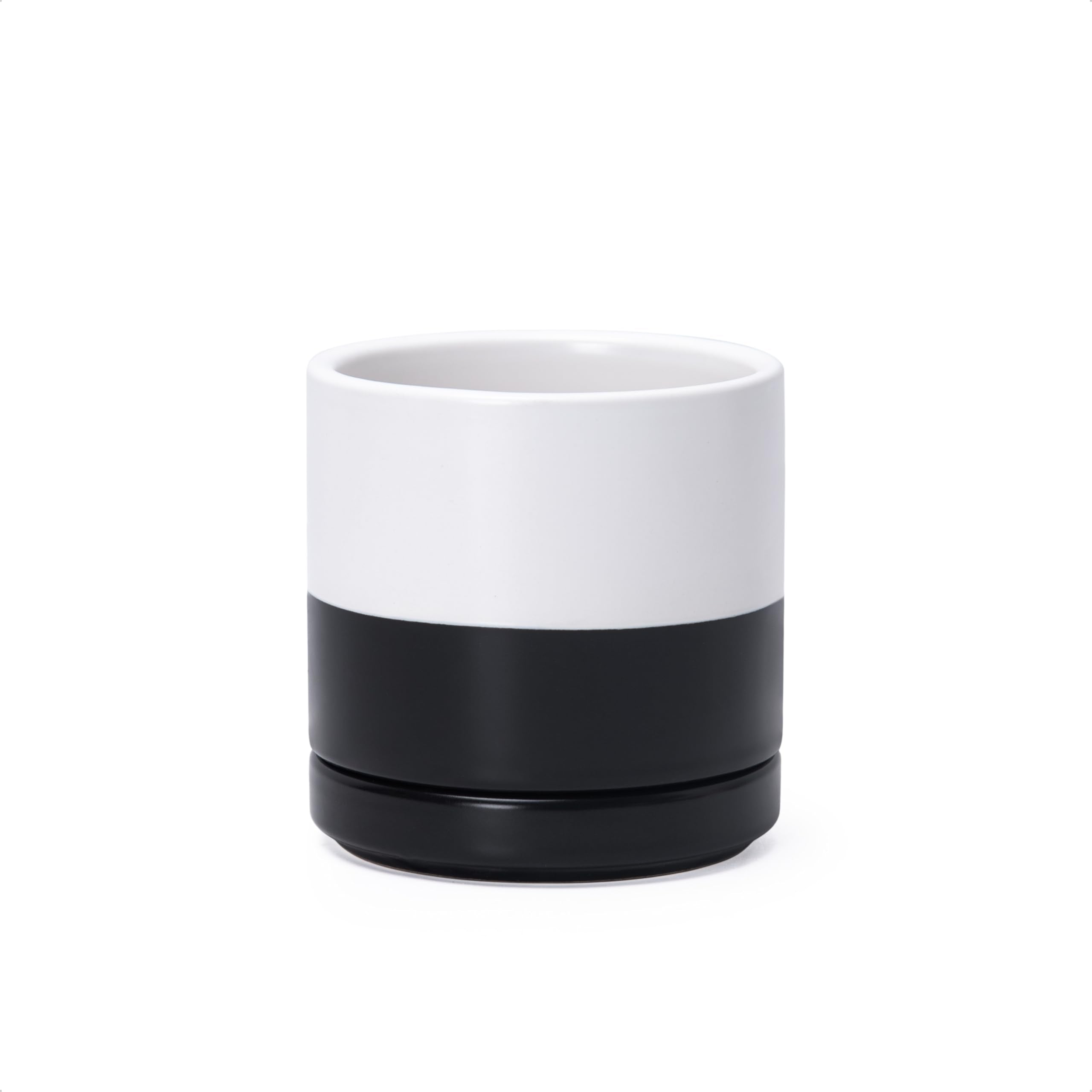D'vine Dev 10 Inch Ceramic Planter Pot with Drainage Hole and Saucer, Indoor Cylinder Round Planter Pot, White, 94-O-E-1