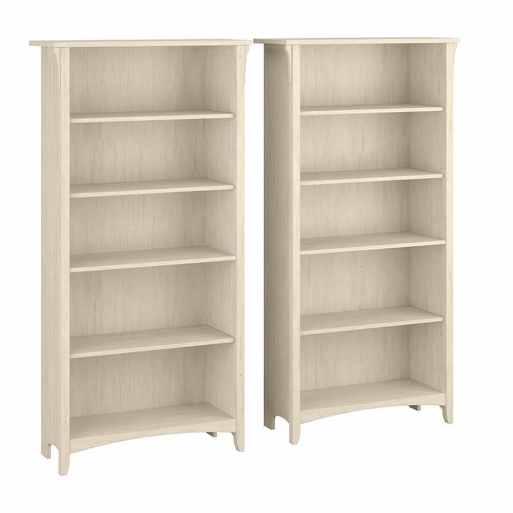 Bush Home Salinas Tall 5 Shelf Bookcase - Set of 2 in Reclaimed Pine, Vertical Office Storage, Bookshelves for Home Workspace, Multi-Purpose Shelving Units