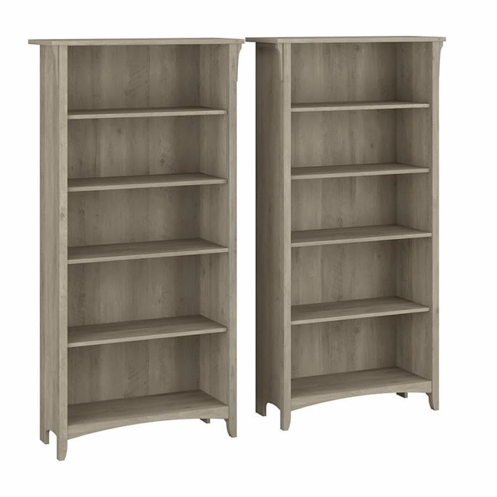 Bush Home Salinas Tall 5 Shelf Bookcase - Set of 2 in Reclaimed Pine, Vertical Office Storage, Bookshelves for Home Workspace, Multi-Purpose Shelving Units