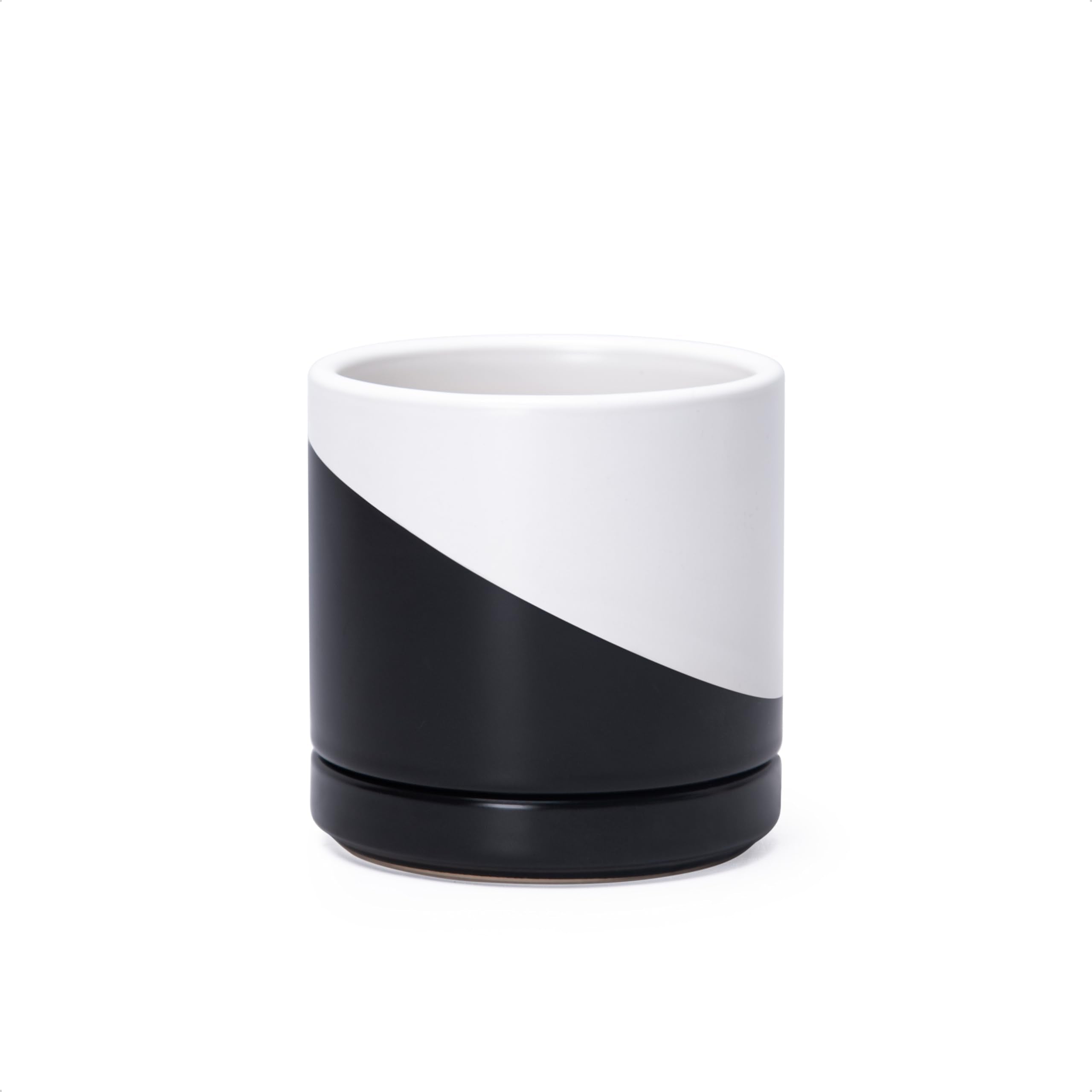 D'vine Dev 10 Inch Ceramic Planter Pot with Drainage Hole and Saucer, Indoor Cylinder Round Planter Pot, White, 94-O-E-1
