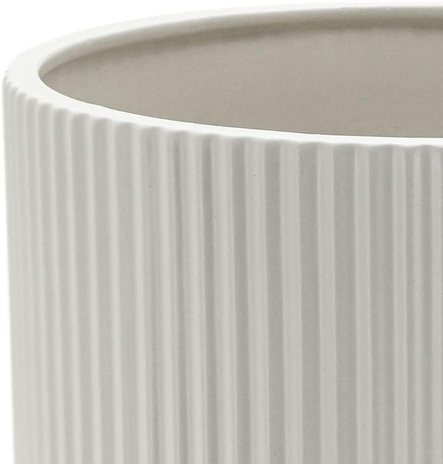 Amazon Basics Fluted Ceramic Round Planter with Drainage Hole, Indoor Outdoor Flower Pot, 10-inch, White