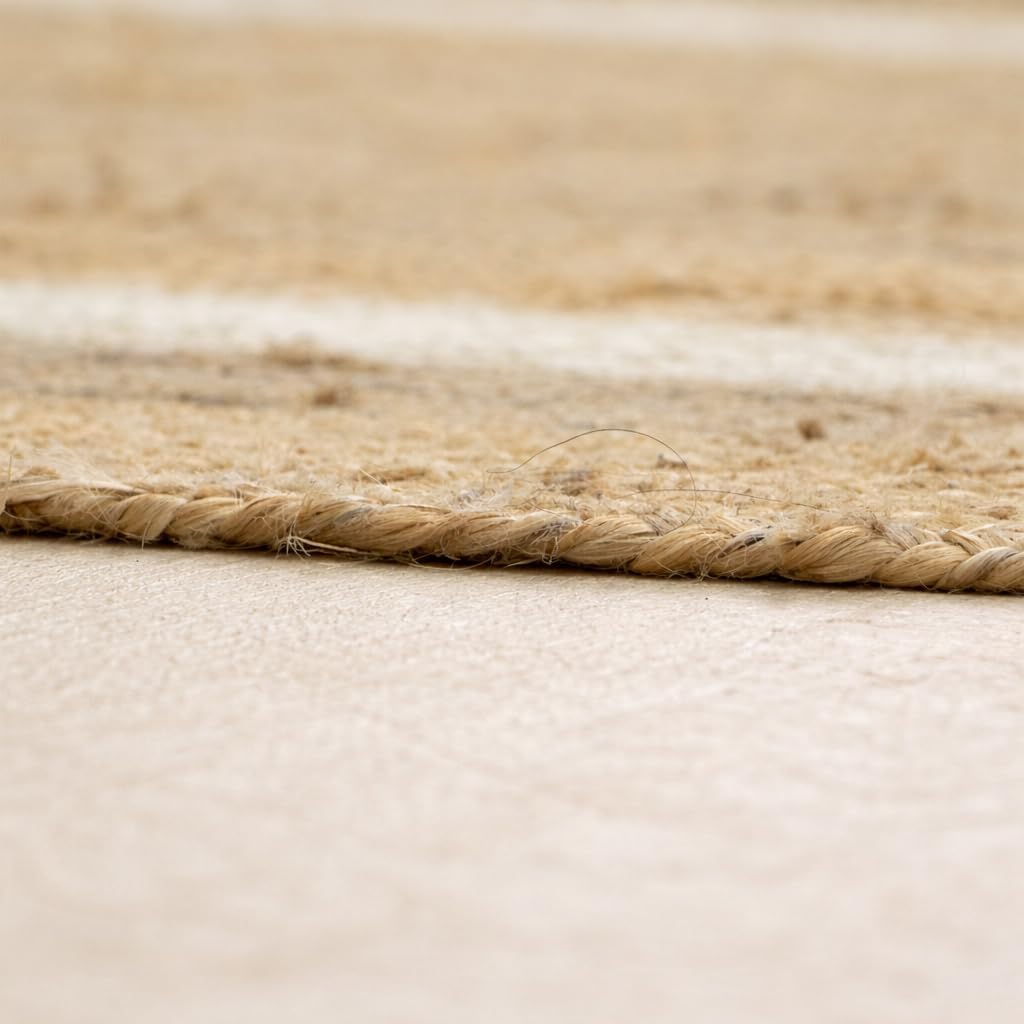 voyzz home 5X8 Feet-Rectangular, Premium Natural Jute High Traffic Braided Area Rug, Stain Resistance, Handmade Rug for Entryways,Living Room,Dining Room,Bedroom,Farmhouse (Natural & Grey & Ivory)