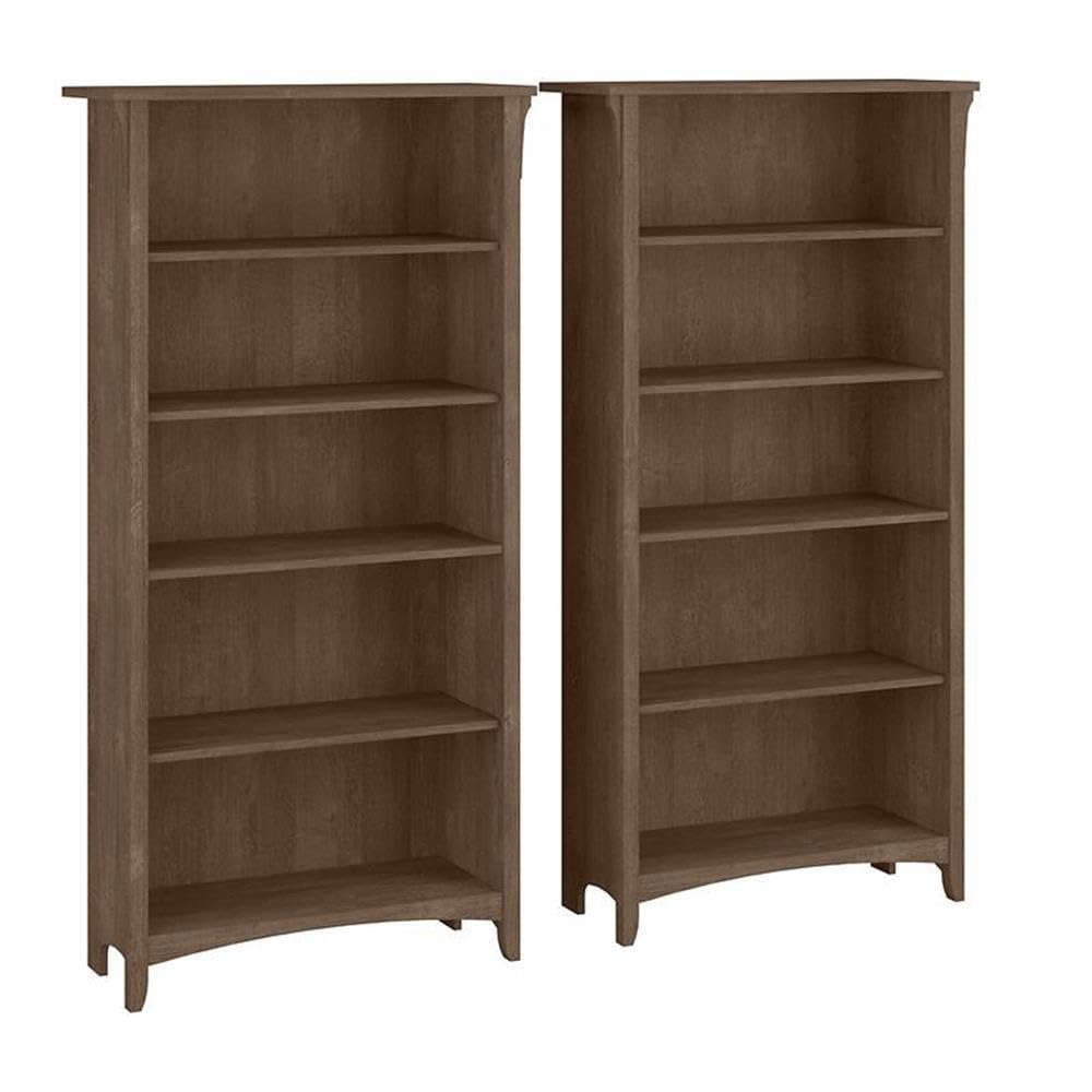 Bush Home Salinas Tall 5 Shelf Bookcase - Set of 2 in Reclaimed Pine, Vertical Office Storage, Bookshelves for Home Workspace, Multi-Purpose Shelving Units