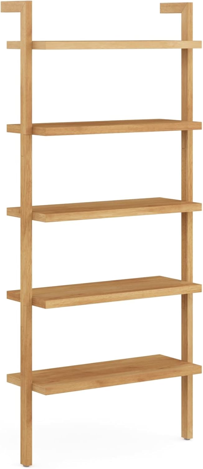 Nathan James Beacon Bohemian 5 Tier Bookshelf, Wall Mounted Bookcase, Solid Wood Bookshelf in Warm Pine