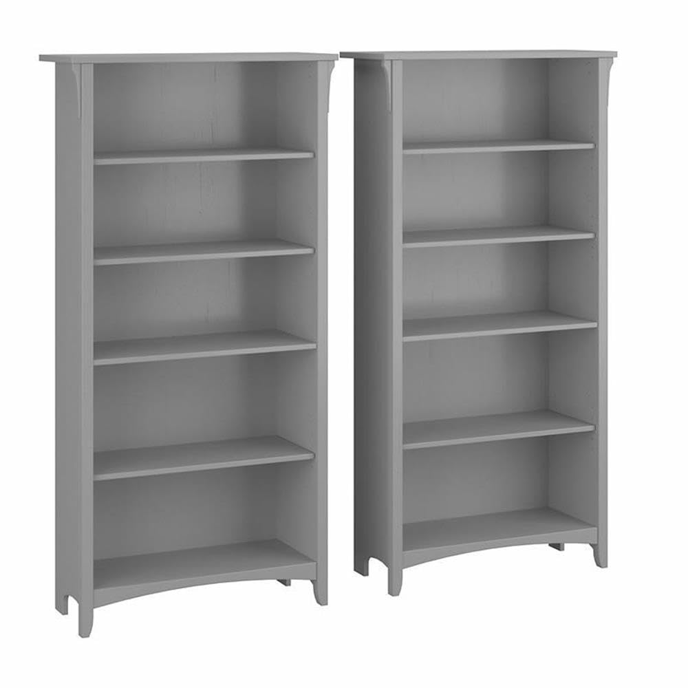 Bush Home Salinas Tall 5 Shelf Bookcase - Set of 2 in Reclaimed Pine, Vertical Office Storage, Bookshelves for Home Workspace, Multi-Purpose Shelving Units