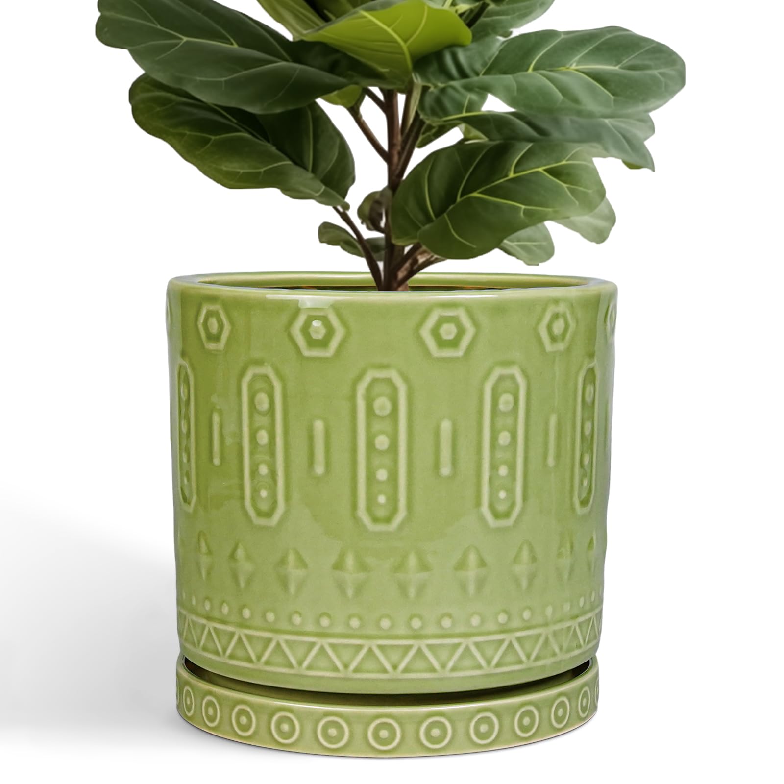 Eightpot 12 Inch Pot for Plants - Ceramic Planter for Indoor Plants Large Plant Pot with Drainage Holes and Saucer Outdoor Flower Pot Decorative Round Planter for Porch Office Decor Blue