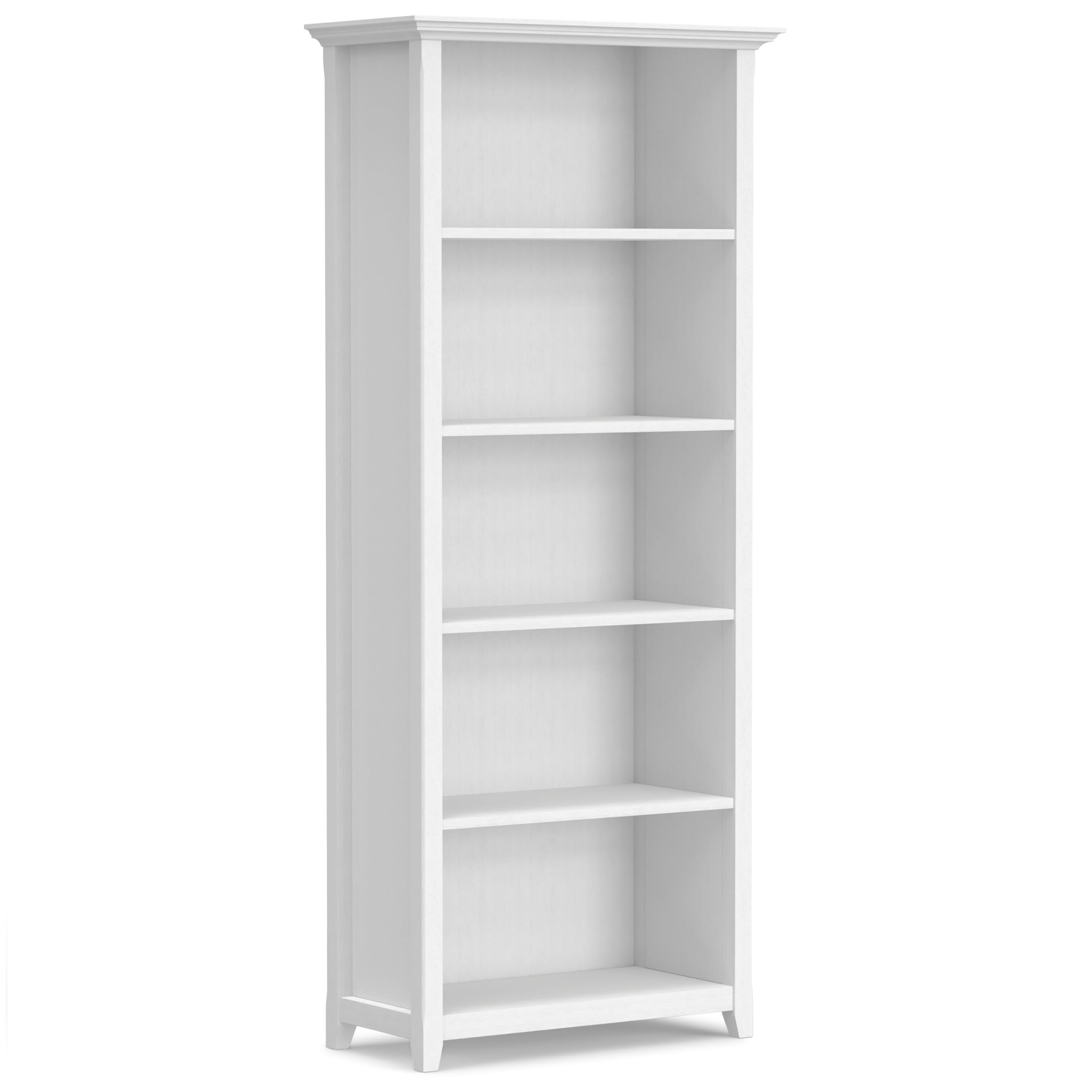 SIMPLIHOME Amherst Bookcase - 70 inch Tall 5-Shelf Solid Wood Bookshelf in Russet Brown, Transitional Storage for Living Room, Study Room or Office with Adjustable Shelves and Tapered Legs