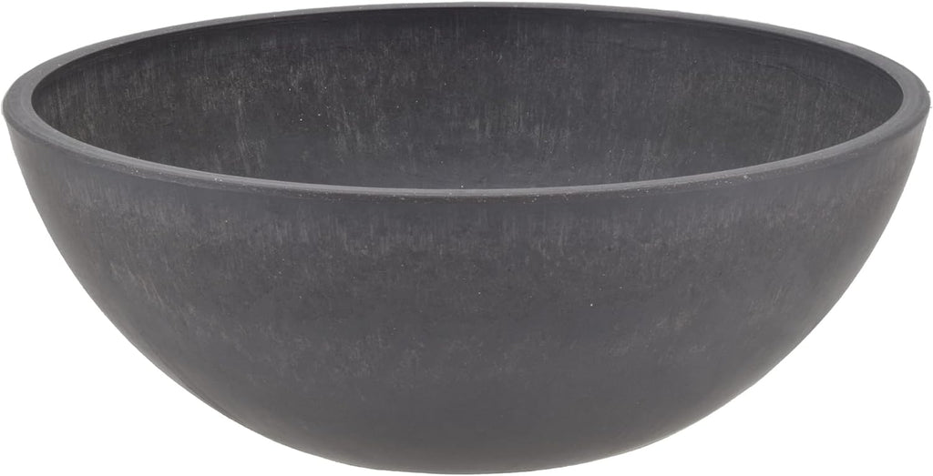 PSW Pot Collection M30DC 12-inch Plastic/Stone/Wood Composite Low Bowl Planter – No Drainage Hole (Drillable), Shallow Indoor/Outer Pot for Succulents, Bonsai, Fairy Gardens, Herbs, Dark Charcoal
