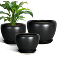 Ceramic Plant Pots Indoor, 10 Inch 8 Inch 6 Inch Round Planters Pots for Indoor Outdoor Plants, Modern Large Flower Pots with Drainage Holes and Saucers, Set of 3, Blue