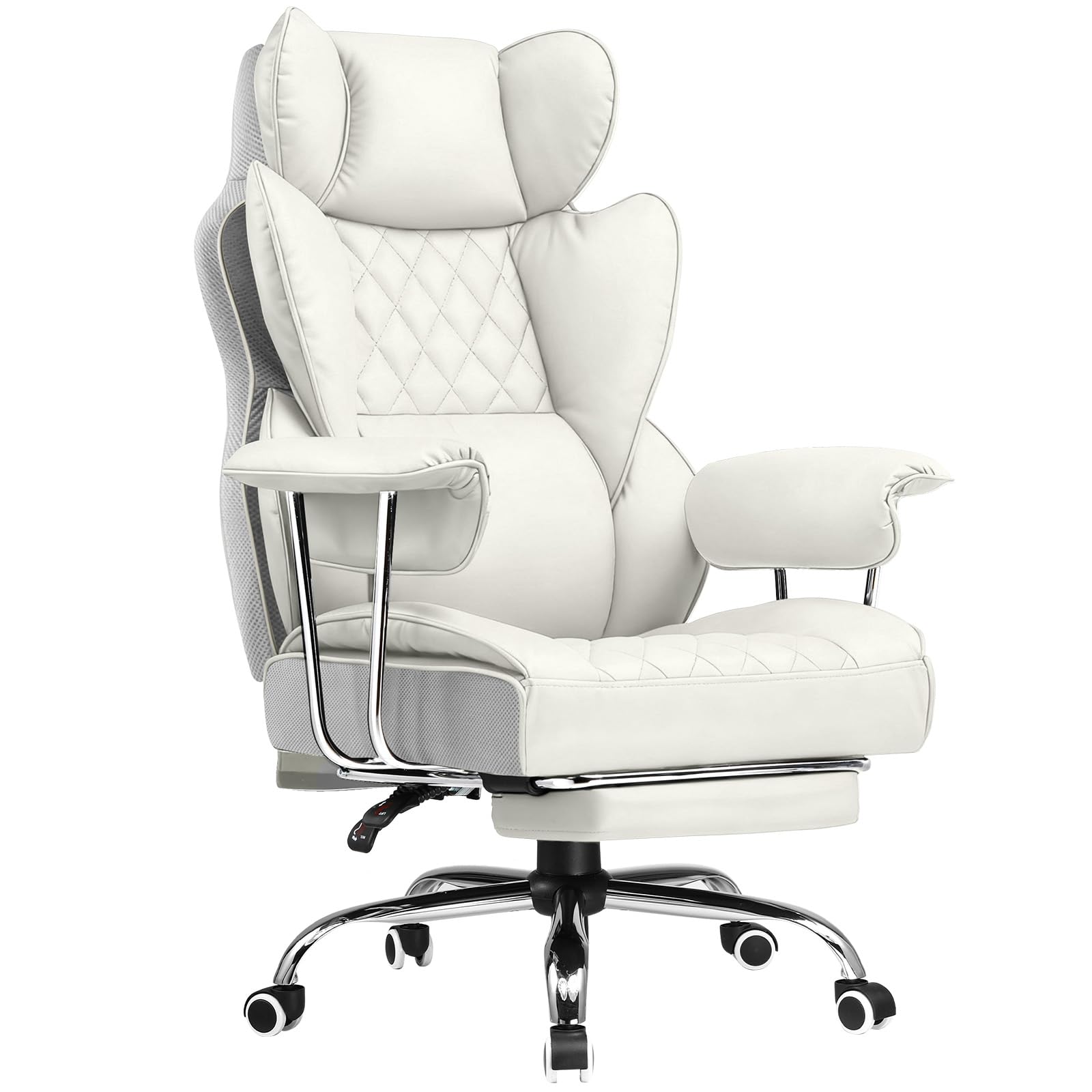 COMHOMA Big and Tall Office Chair, High Back Leather Gaming Chair with Footrest, Executive Ergonomic Office Chair with Pocket Spring Lumbar Support and with Outward Fixed Soft Armrests