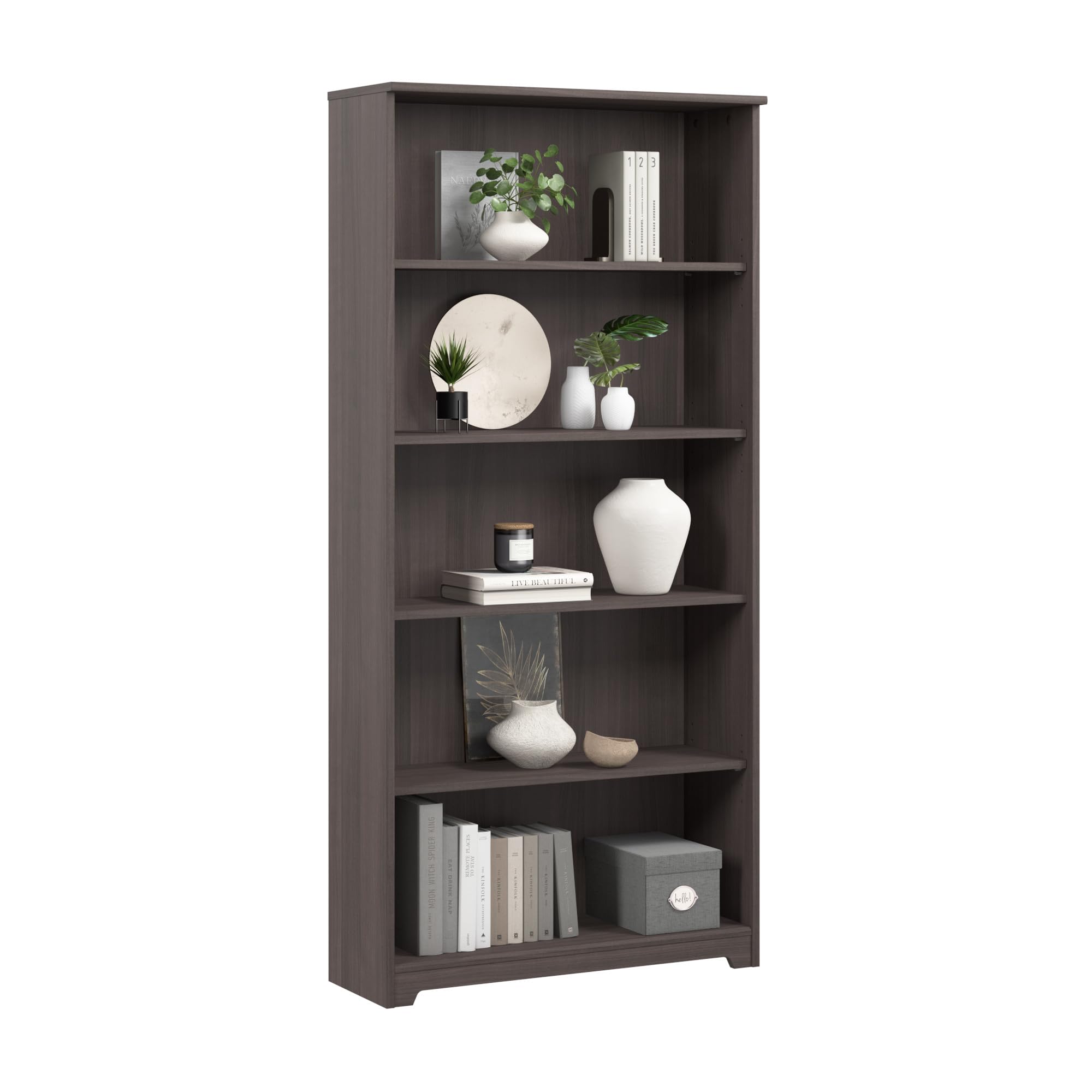 Bush Home Tall 5 Shelf Bookcase, Large Open Bookshelf, Sturdy Display Cabinet for Living Room or Home Office, Cabot Collection, Reclaimed Pine