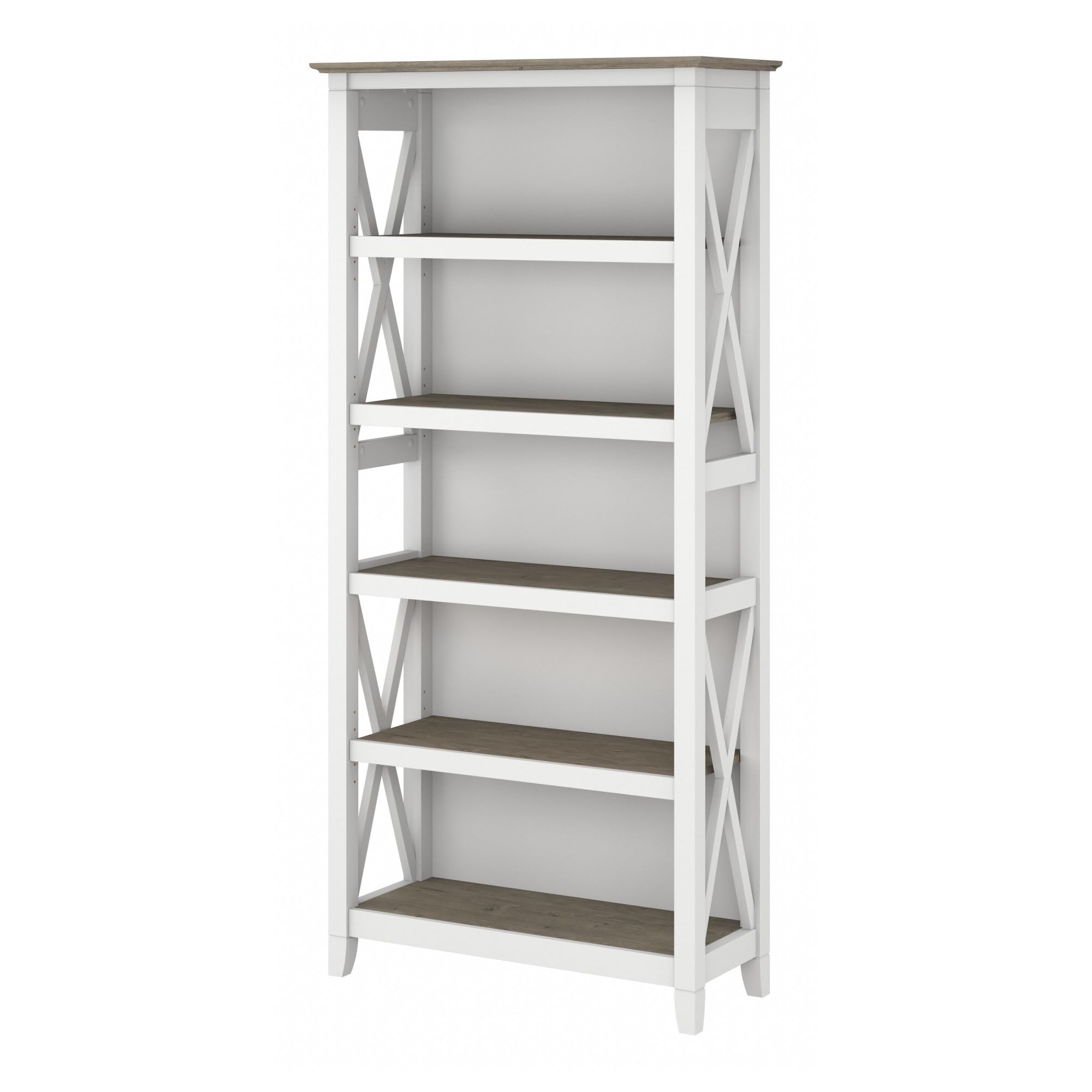 Bush Home Tall 5 Shelf Bookcase for Living Room or Home Office, Large Bookshelf, Modern Farmhouse Style, Key West Collection, Reclaimed Pine