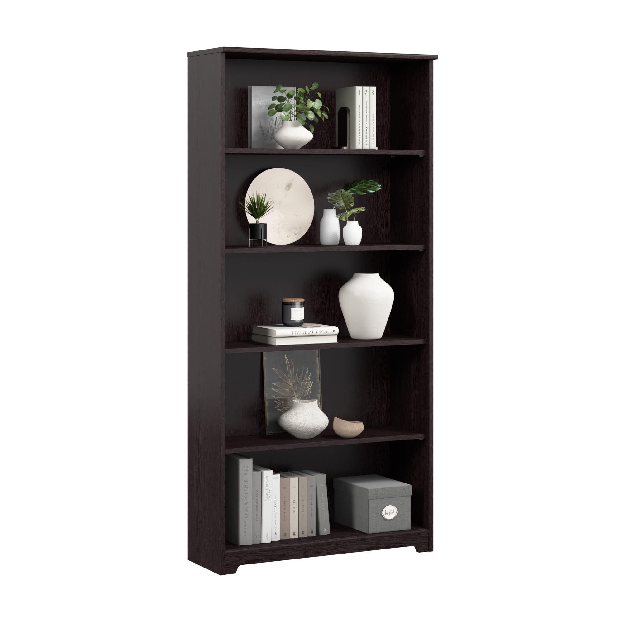 Bush Home Tall 5 Shelf Bookcase, Large Open Bookshelf, Sturdy Display Cabinet for Living Room or Home Office, Cabot Collection, Reclaimed Pine