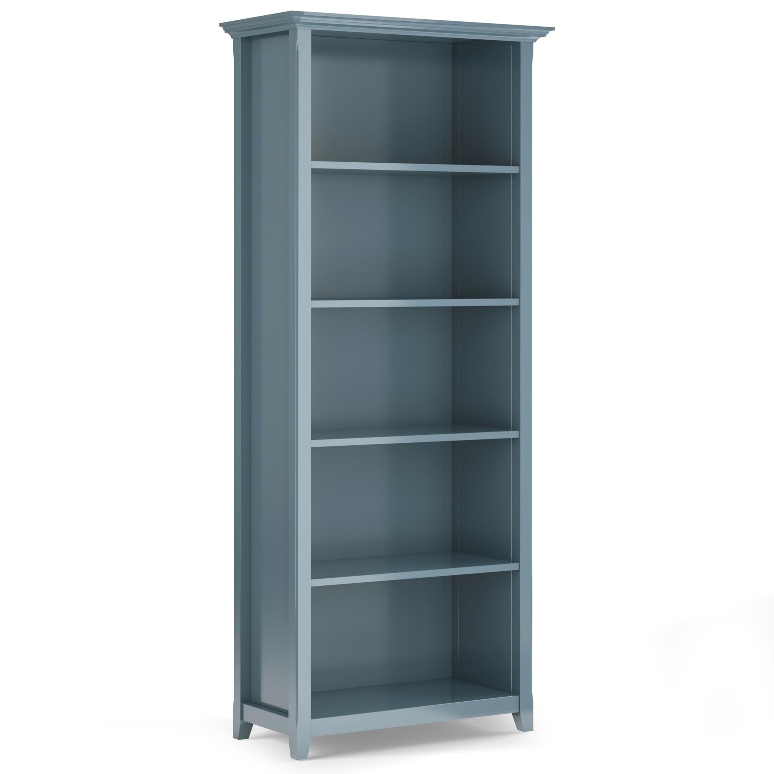 SIMPLIHOME Amherst Bookcase - 70 inch Tall 5-Shelf Solid Wood Bookshelf in Russet Brown, Transitional Storage for Living Room, Study Room or Office with Adjustable Shelves and Tapered Legs