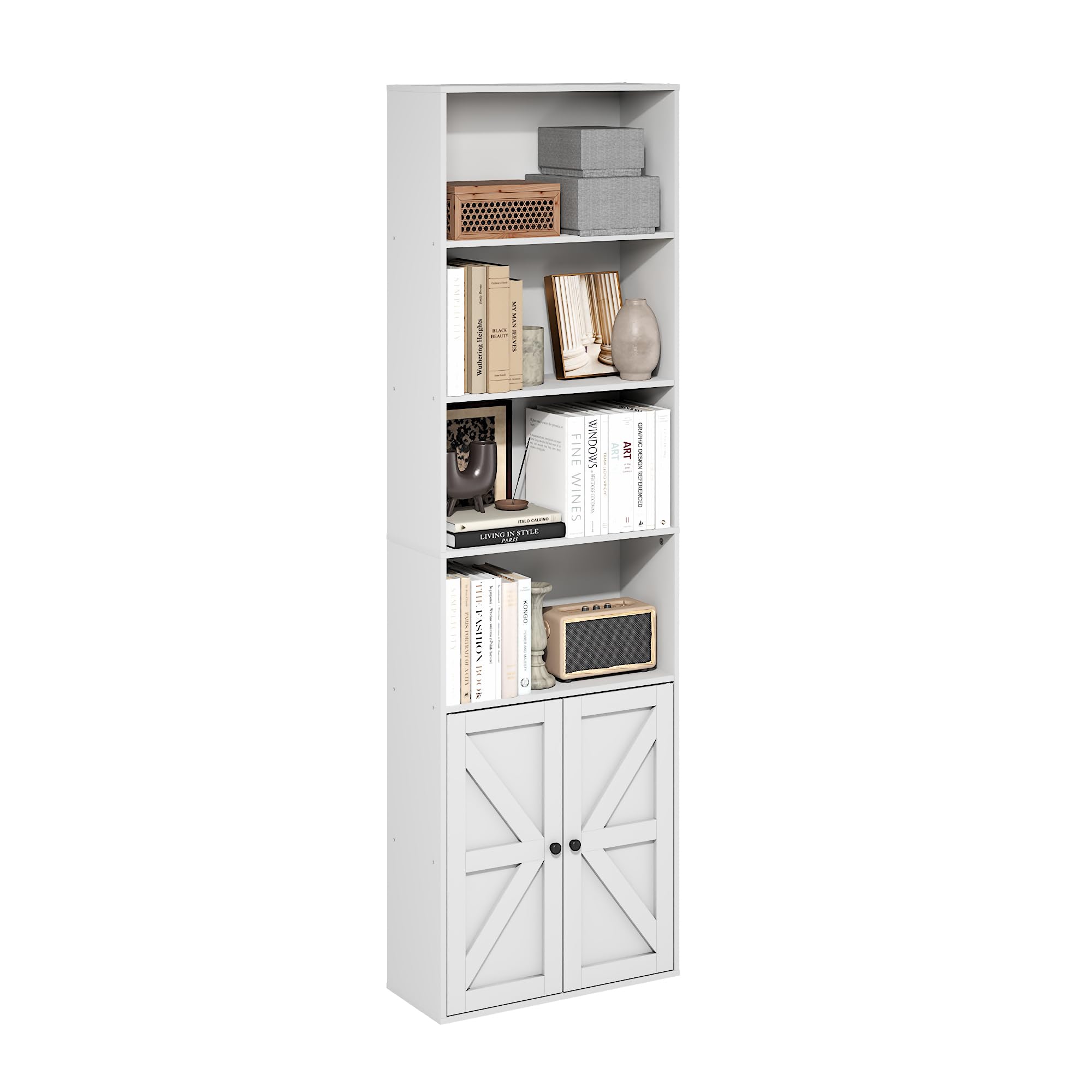 Furinno JAYA Book Shelf, 5-Tier Bookshelf, Bookcase with Adjustable Shelves, 9.5" x 24.5" x 71.2", for Organization and Storage, for Living Room, Bedroom, Home Office, Amber Pine