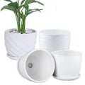 sietpoek Plant Pots - 5.5 Inch Cylinder Ceramic Planters with Connected Saucer, Pots for Succuelnt and Little Snake Plants, Set of 4, White