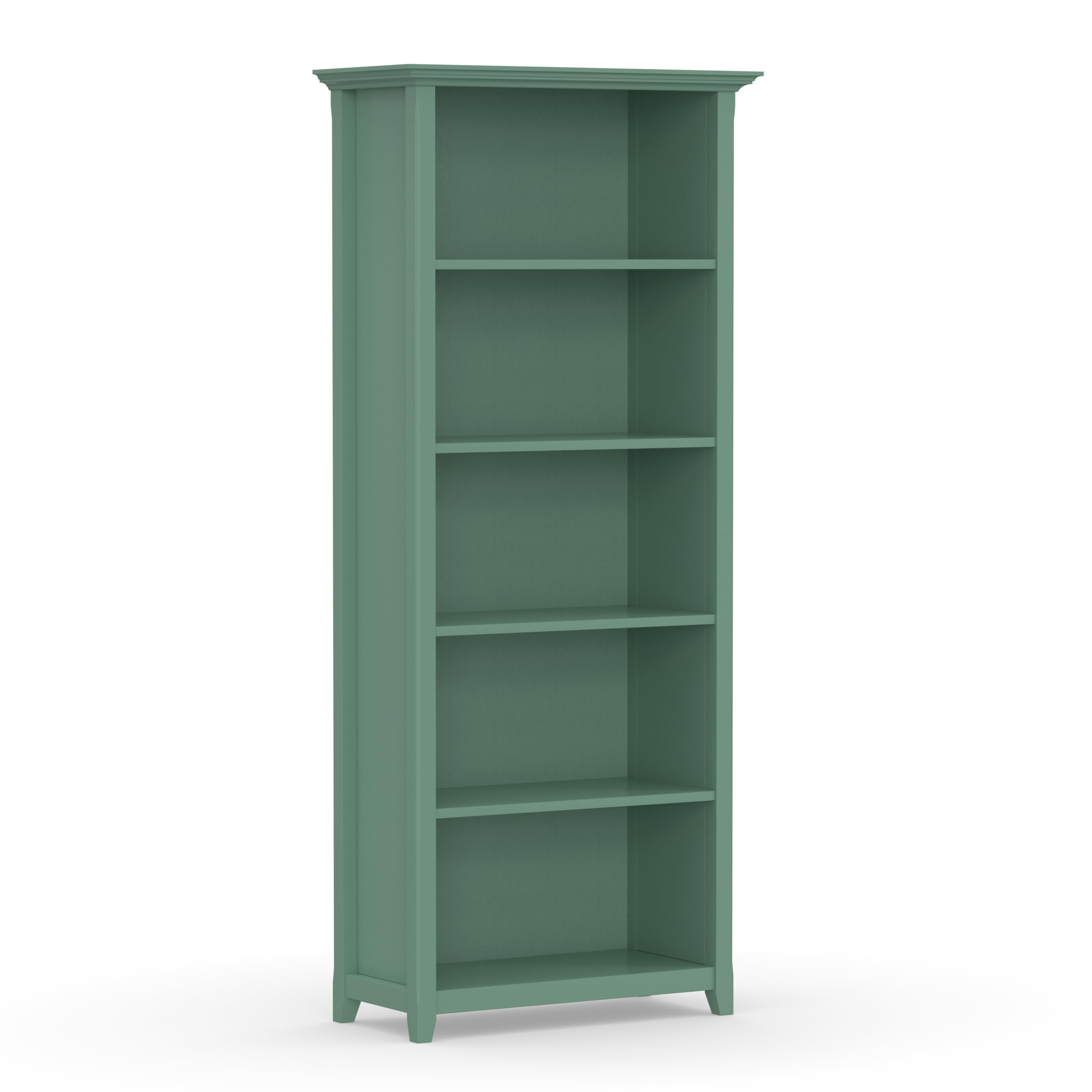 SIMPLIHOME Amherst Bookcase - 70 inch Tall 5-Shelf Solid Wood Bookshelf in Russet Brown, Transitional Storage for Living Room, Study Room or Office with Adjustable Shelves and Tapered Legs