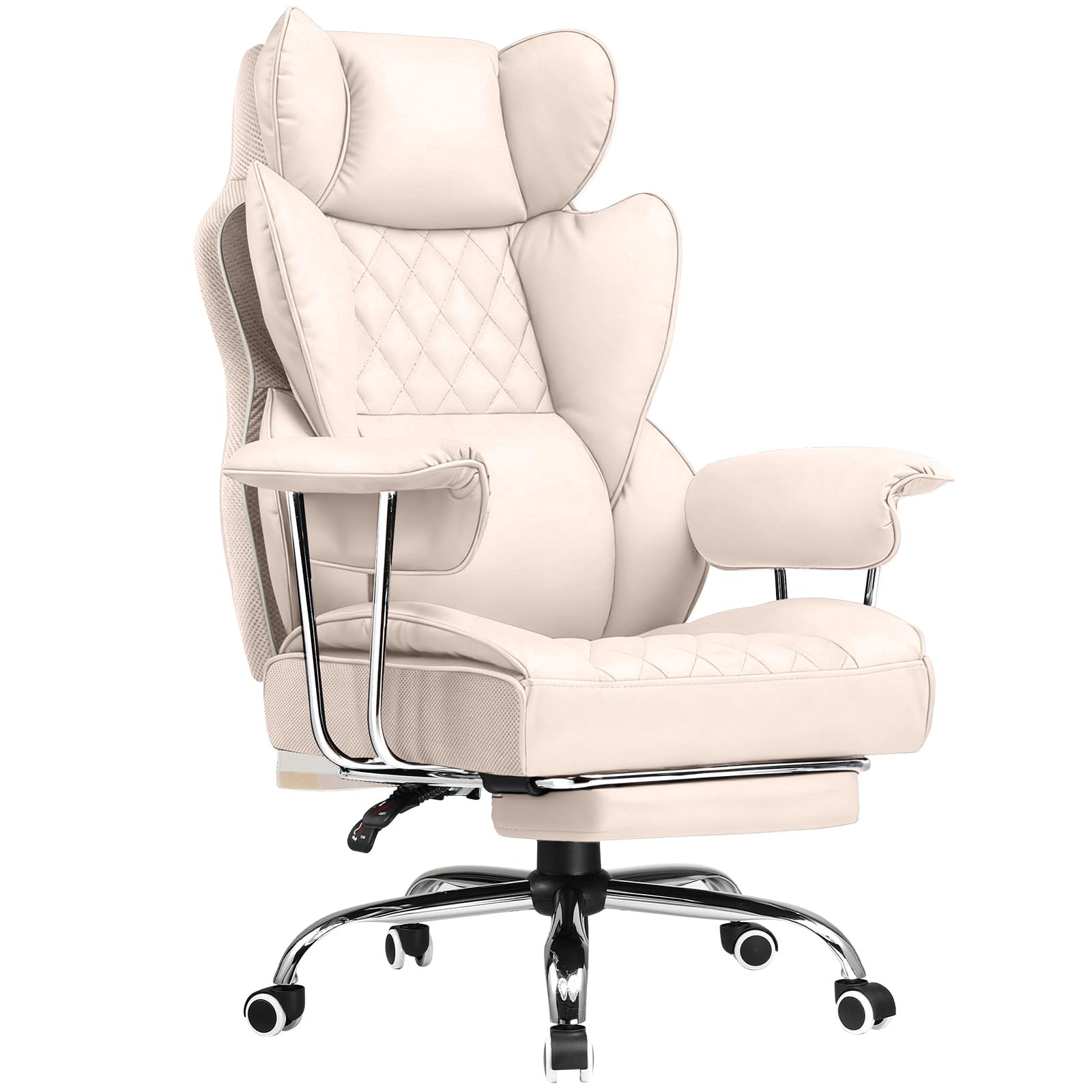 COMHOMA Big and Tall Office Chair, High Back Leather Gaming Chair with Footrest, Executive Ergonomic Office Chair with Pocket Spring Lumbar Support and with Outward Fixed Soft Armrests