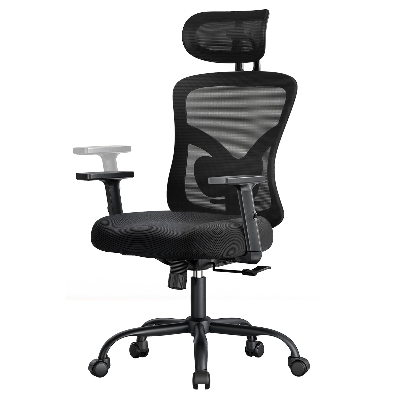 Marsail Ergonomic Office Chair Ergonomic Gaming Chair with Lumbar Support, 2D Headrest, Adjustable Armrests, Contoured Seat Cushion, Computer Desk Chair with Wheels for Home and Office