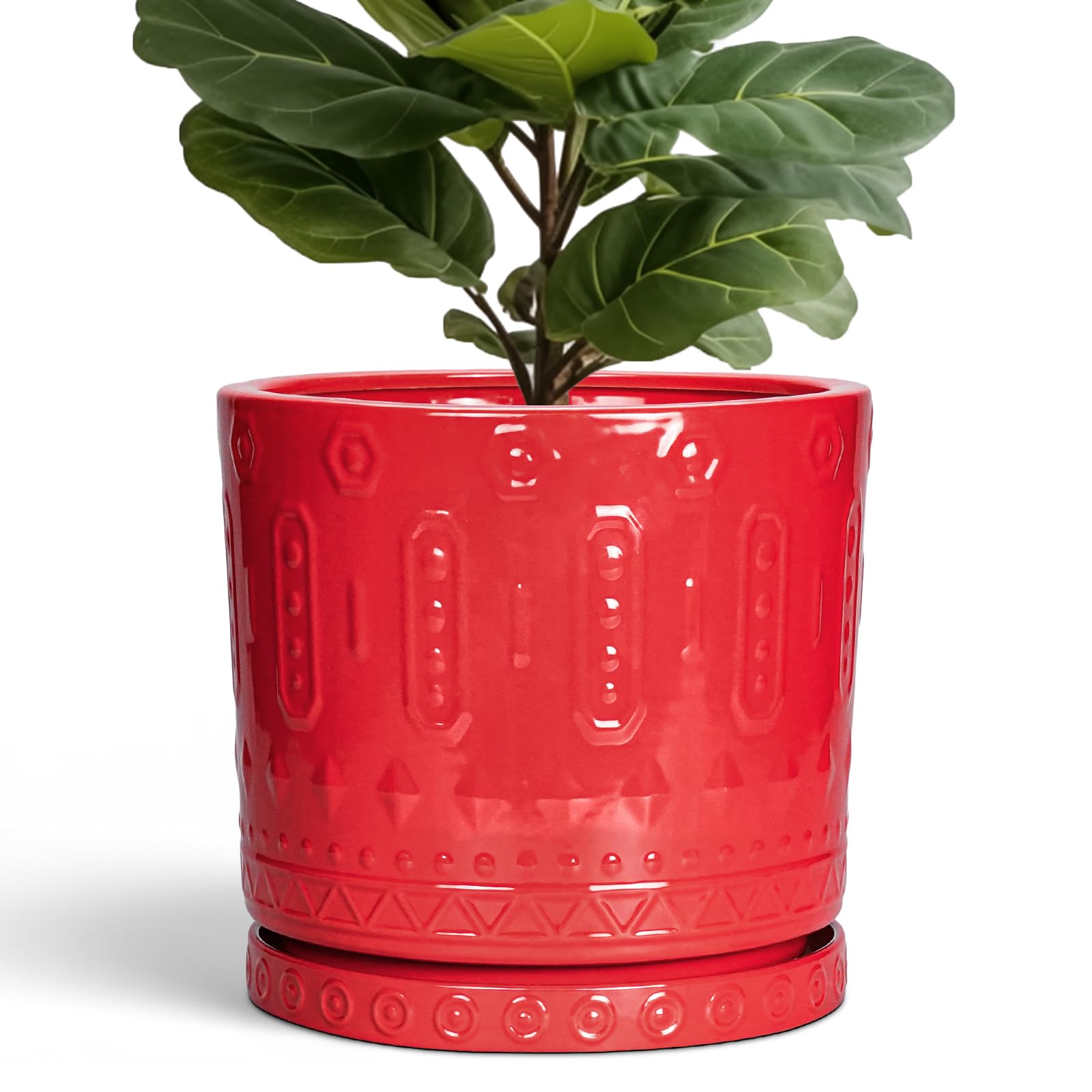 Eightpot 12 Inch Pot for Plants - Ceramic Planter for Indoor Plants Large Plant Pot with Drainage Holes and Saucer Outdoor Flower Pot Decorative Round Planter for Porch Office Decor Blue