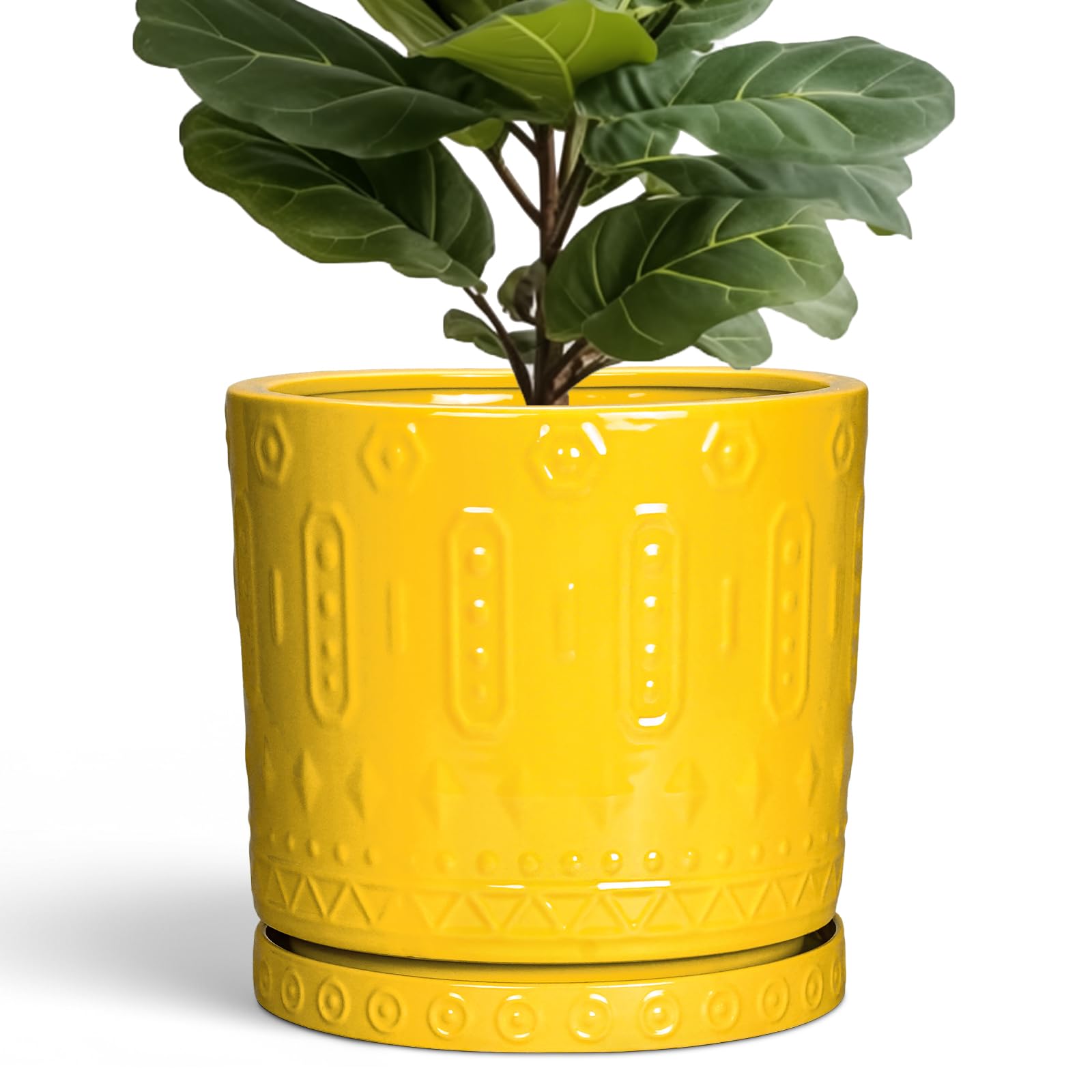 Eightpot 12 Inch Pot for Plants - Ceramic Planter for Indoor Plants Large Plant Pot with Drainage Holes and Saucer Outdoor Flower Pot Decorative Round Planter for Porch Office Decor Blue