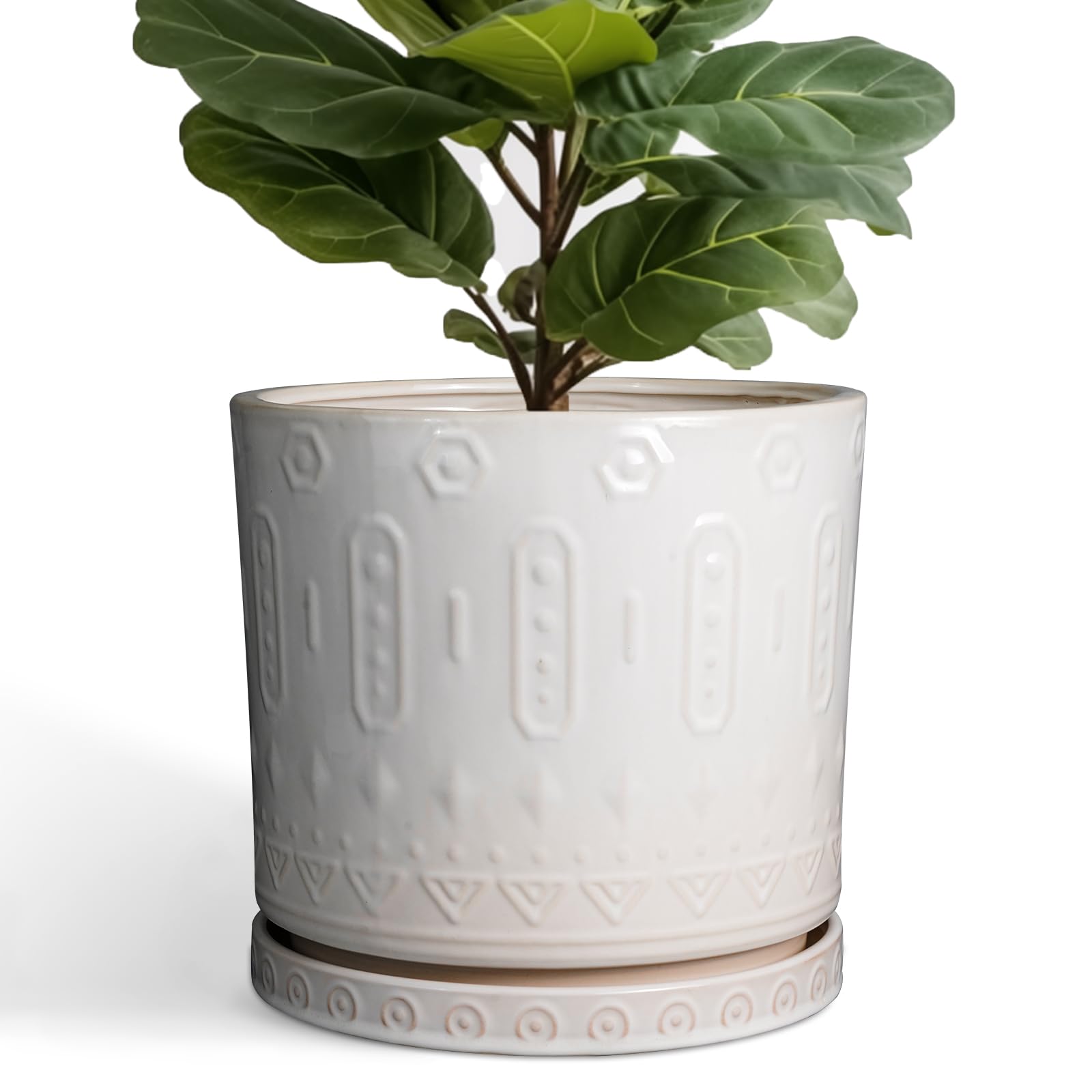 Eightpot 12 Inch Pot for Plants - Ceramic Planter for Indoor Plants Large Plant Pot with Drainage Holes and Saucer Outdoor Flower Pot Decorative Round Planter for Porch Office Decor Blue