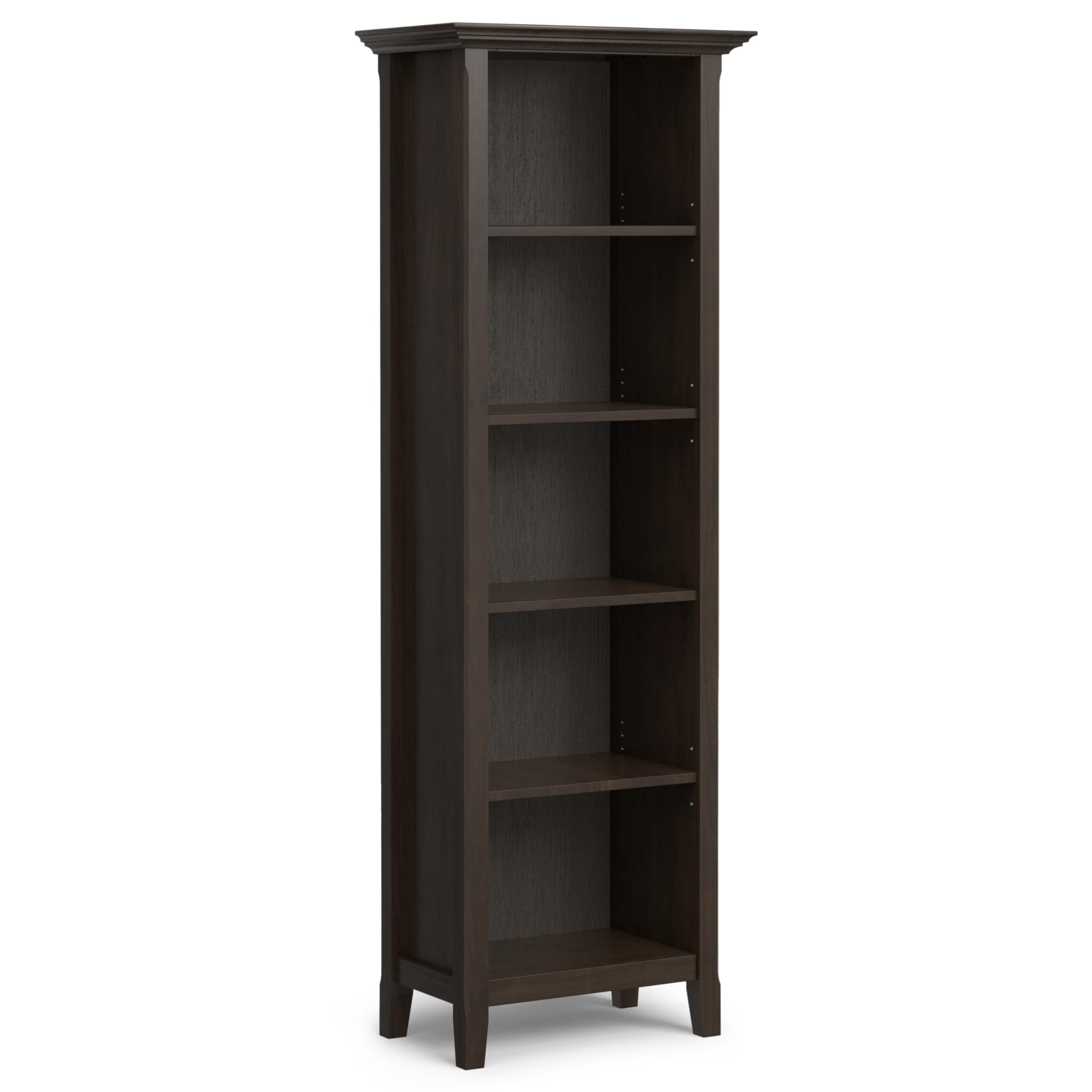 SIMPLIHOME Amherst Bookcase - 70 inch Tall 5-Shelf Solid Wood Bookshelf in Russet Brown, Transitional Storage for Living Room, Study Room or Office with Adjustable Shelves and Tapered Legs