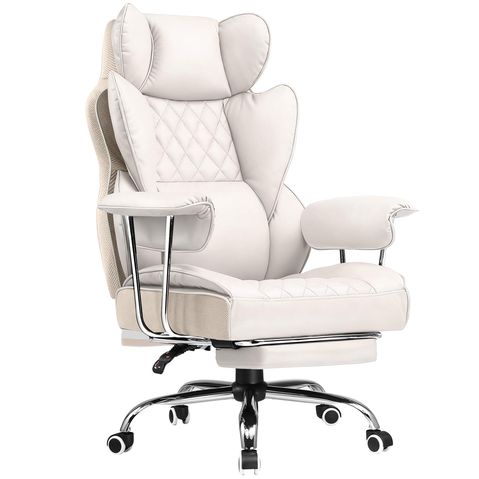 COMHOMA Big and Tall Office Chair, High Back Leather Gaming Chair with Footrest, Executive Ergonomic Office Chair with Pocket Spring Lumbar Support and with Outward Fixed Soft Armrests