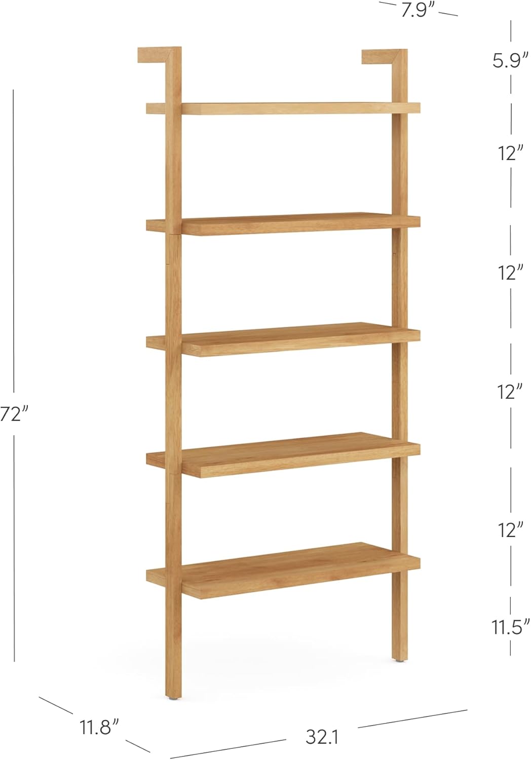 Nathan James Beacon Bohemian 5 Tier Bookshelf, Wall Mounted Bookcase, Solid Wood Bookshelf in Warm Pine