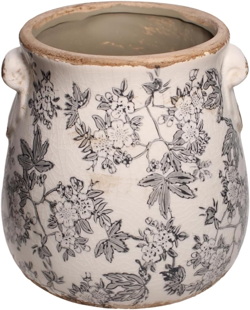 Rustic Farmhouse Ceramic Flower Pots, Vintage Antique Planters & Vase with Drainage Hole for Indoor/Outdoor, Handmade Crackle Glaze Terracotta Pottery Decor for Home Kitchen Office, Gardening Gifts
