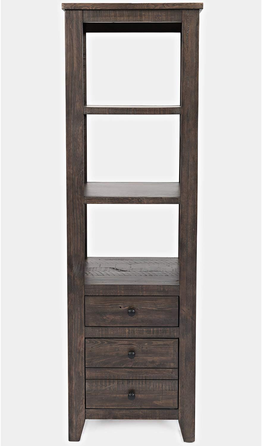 Jofran Madison County 22" Pier Bookcase in Reclaimed Pine, Rustic Farmhouse Bookshelf for Living Room Home Office, Barnwood Brown