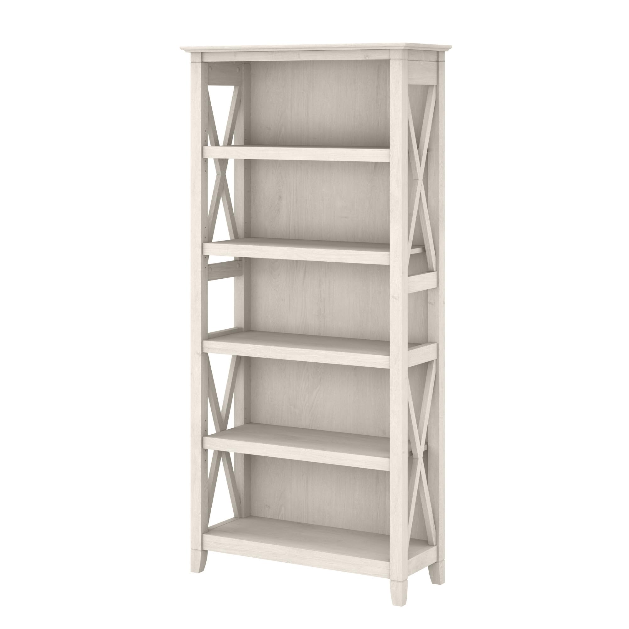 Bush Home Tall 5 Shelf Bookcase for Living Room or Home Office, Large Bookshelf, Modern Farmhouse Style, Key West Collection, Reclaimed Pine