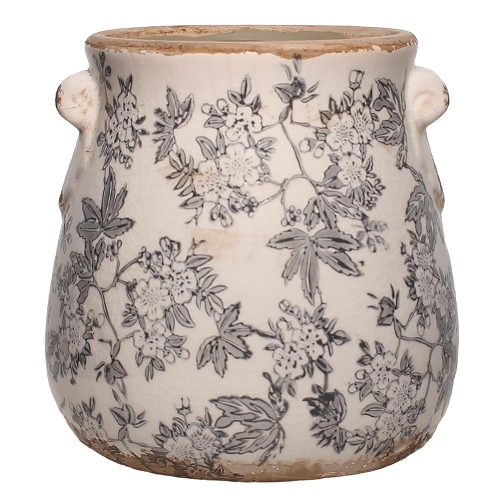Rustic Farmhouse Ceramic Flower Pots, Vintage Antique Planters & Vase with Drainage Hole for Indoor/Outdoor, Handmade Crackle Glaze Terracotta Pottery Decor for Home Kitchen Office, Gardening Gifts
