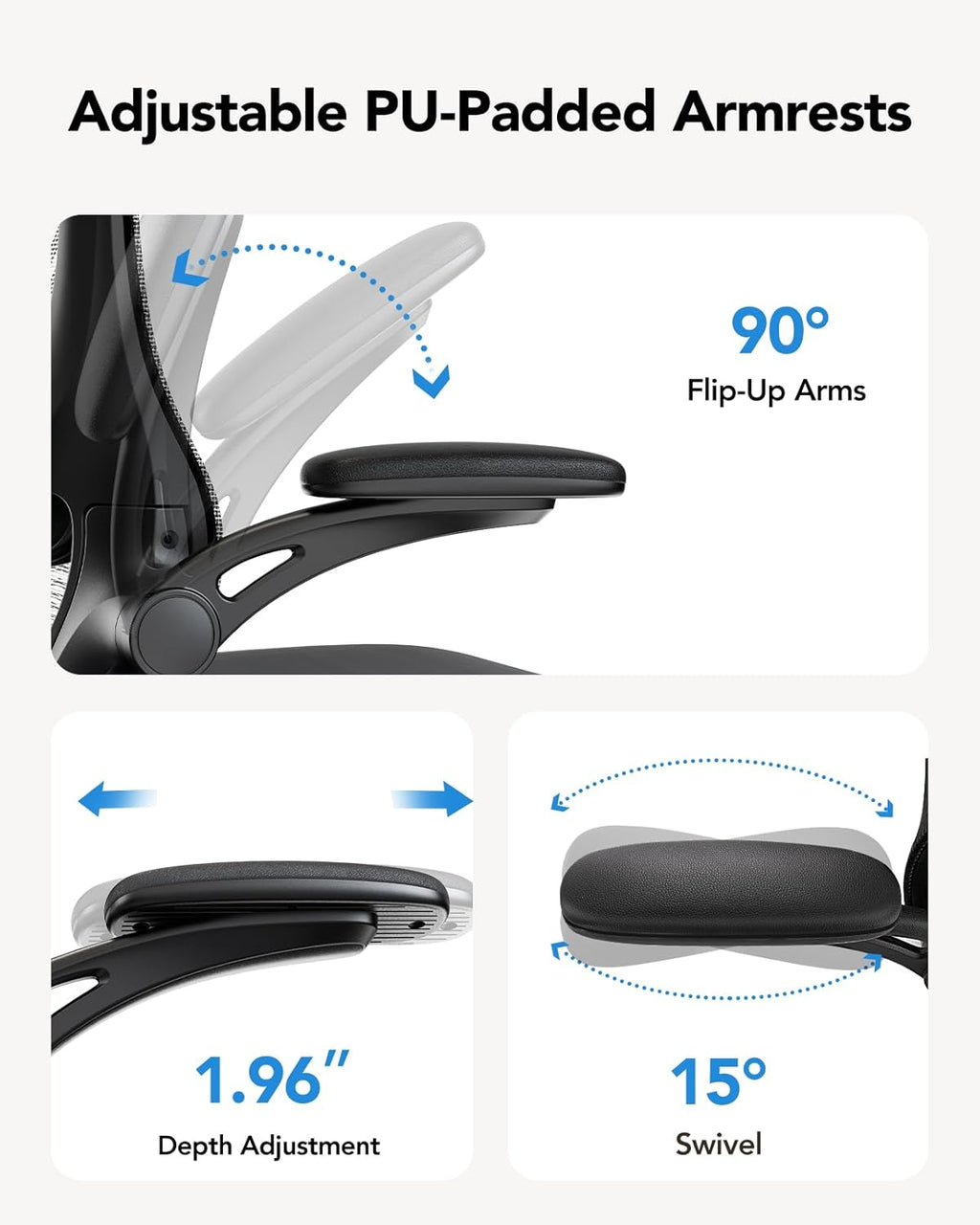 HUANUO Ergonomic Office Chair, High Back Computer Desk Chair with Adjustable Lumbar Support and Headrest, Comfy Gaming Chair with 3D Armrests, Home Office Rolling Chair, Max Load 300 lbs