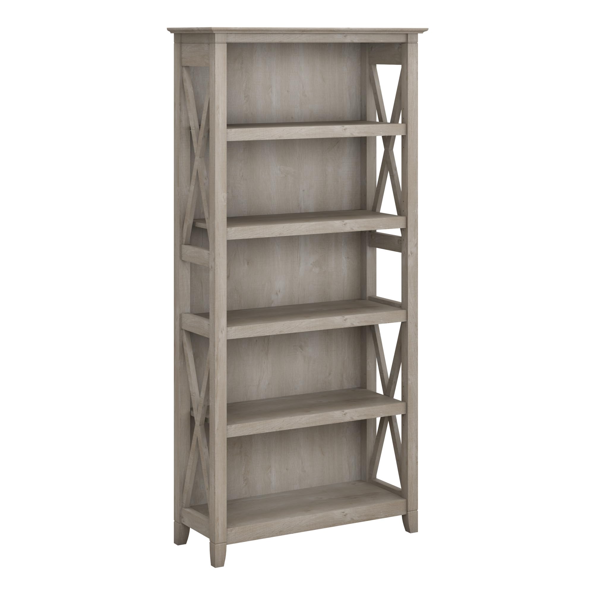 Bush Home Tall 5 Shelf Bookcase for Living Room or Home Office, Large Bookshelf, Modern Farmhouse Style, Key West Collection, Reclaimed Pine