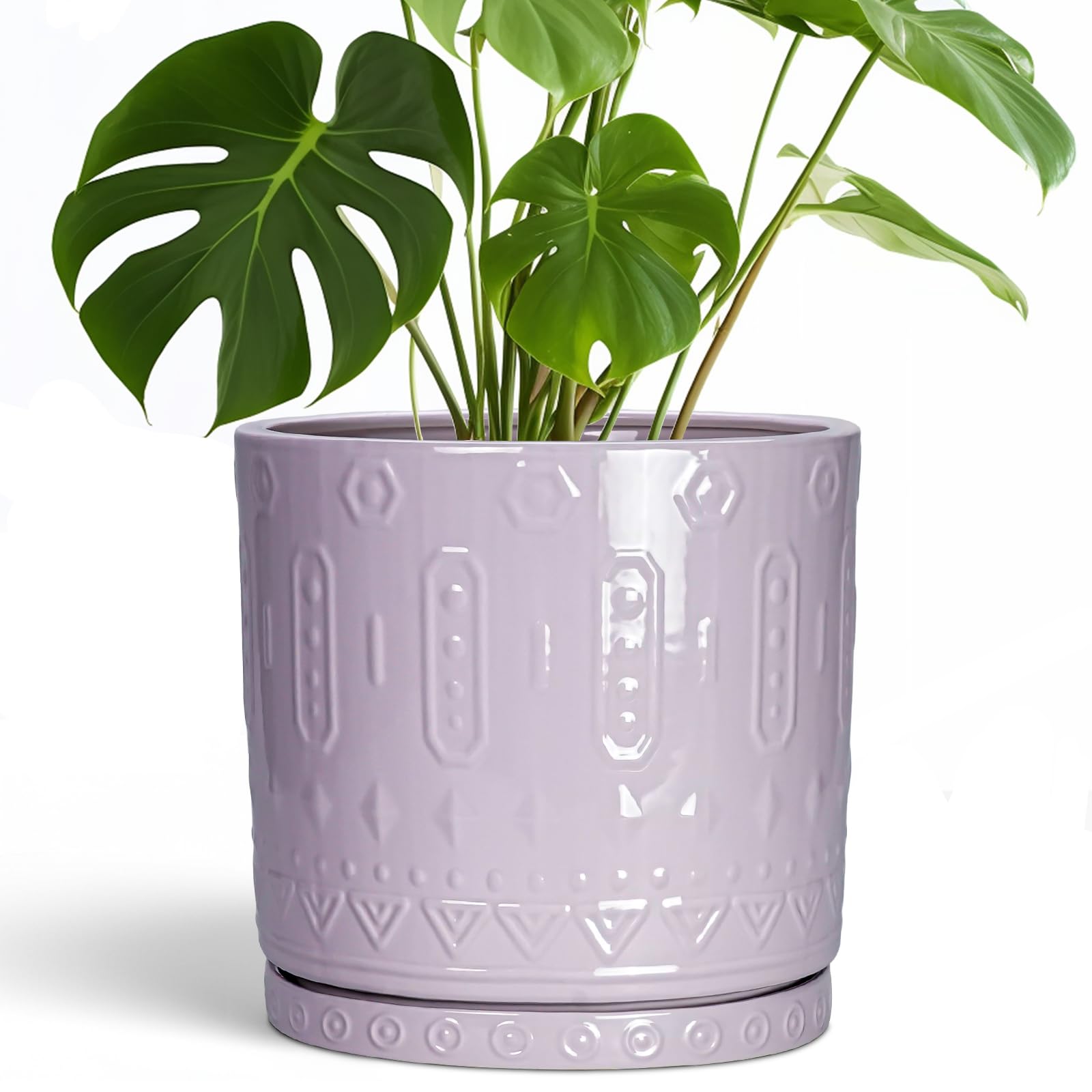 Eightpot 12 Inch Pot for Plants - Ceramic Planter for Indoor Plants Large Plant Pot with Drainage Holes and Saucer Outdoor Flower Pot Decorative Round Planter for Porch Office Decor Blue