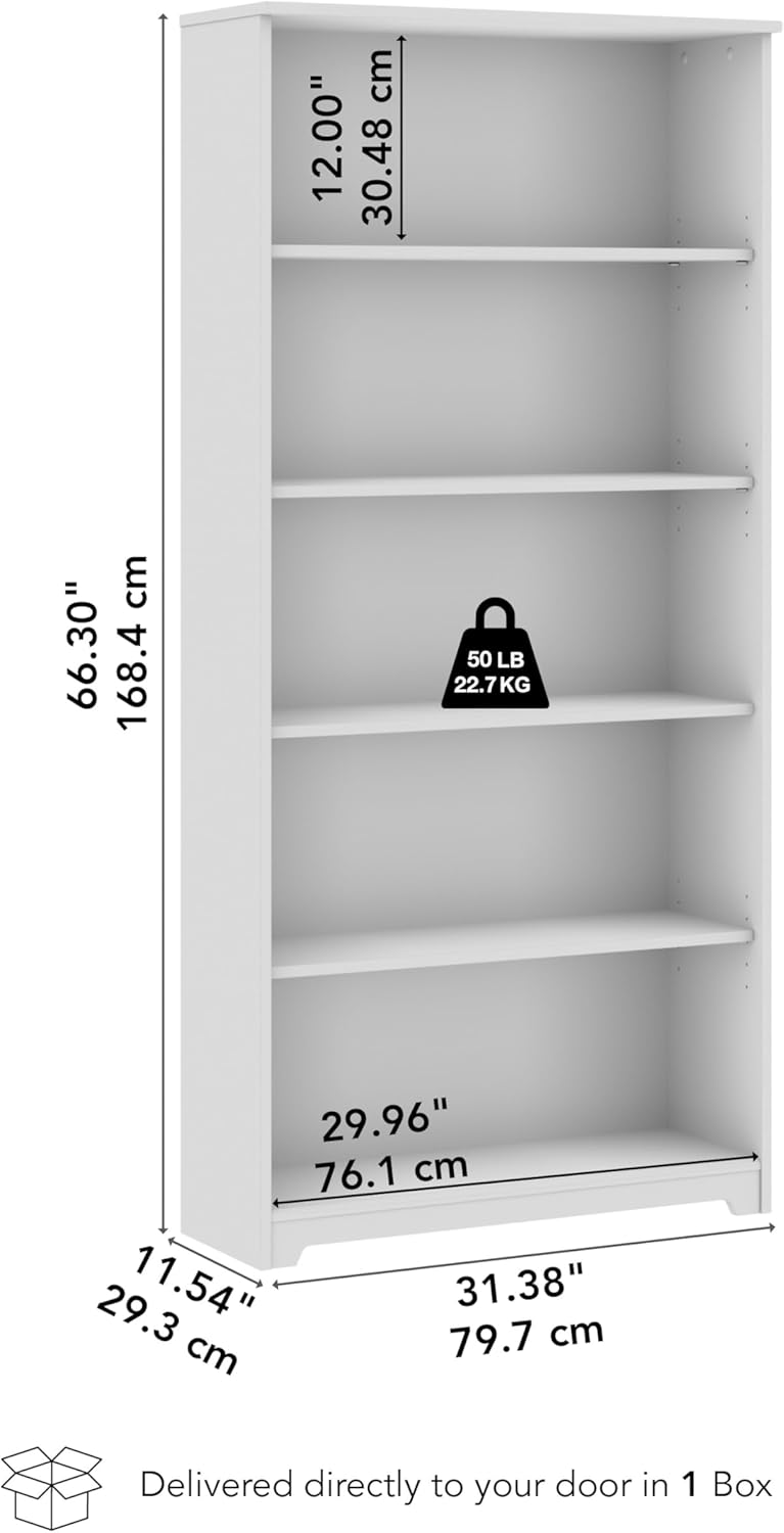 Bush Home Tall 5 Shelf Bookcase, Large Open Bookshelf, Sturdy Display Cabinet for Living Room or Home Office, Cabot Collection, Reclaimed Pine