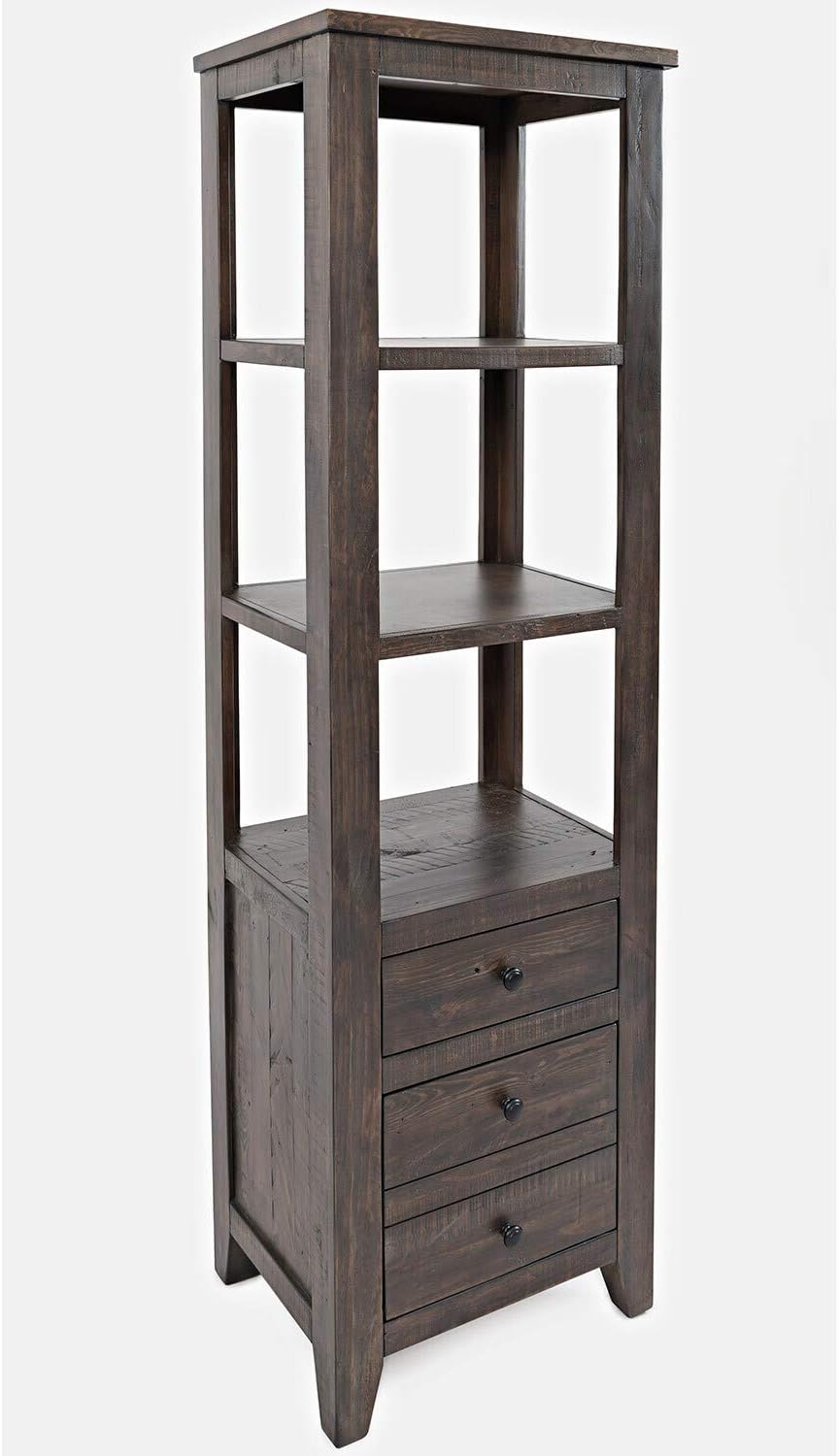 Jofran Madison County 22" Pier Bookcase in Reclaimed Pine, Rustic Farmhouse Bookshelf for Living Room Home Office, Barnwood Brown