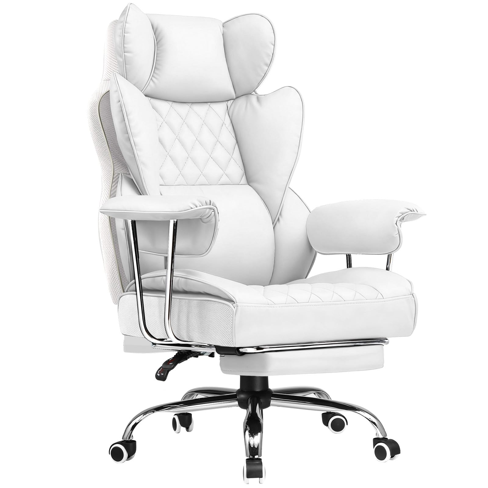 COMHOMA Big and Tall Office Chair, High Back Leather Gaming Chair with Footrest, Executive Ergonomic Office Chair with Pocket Spring Lumbar Support and with Outward Fixed Soft Armrests