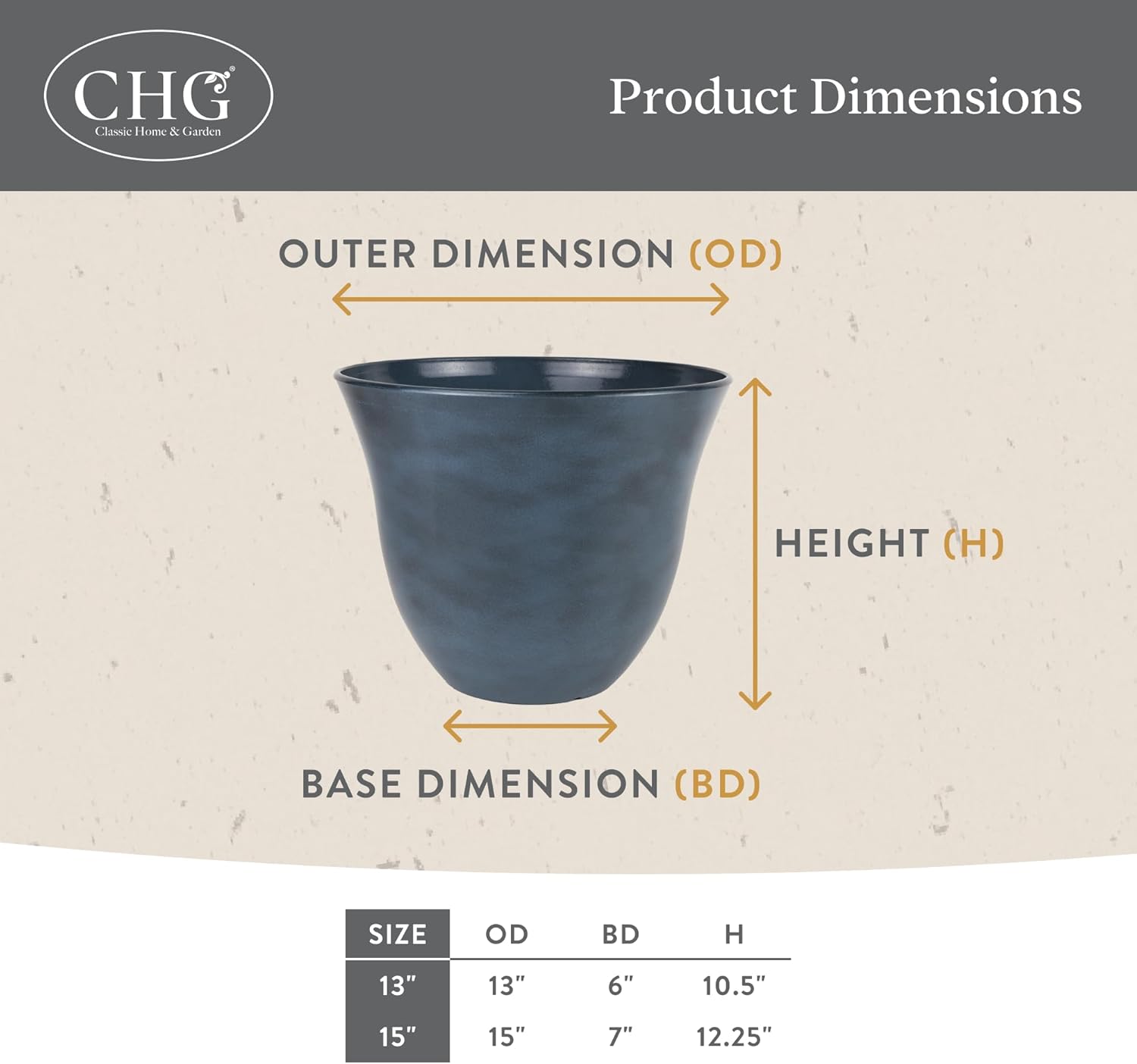 Classic Home and Garden Honeysuckle Resin Planters - Lightweight Indoor & Outdoor Plant Pots - UV-Resistant Plastic Flower Pots - Pot Planters for Flowers & Herbs (15" Tequila Sunrise)