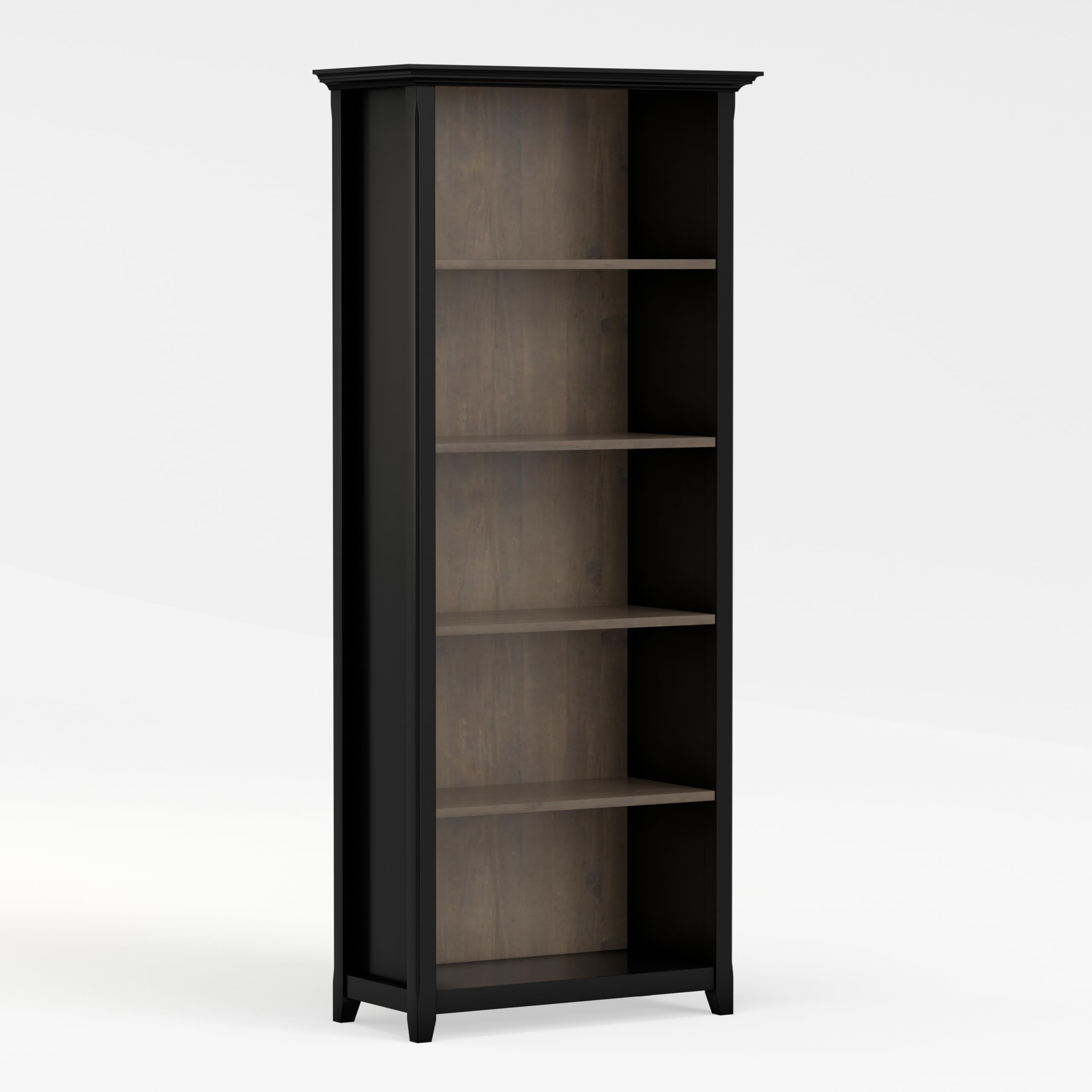 SIMPLIHOME Amherst Bookcase - 70 inch Tall 5-Shelf Solid Wood Bookshelf in Russet Brown, Transitional Storage for Living Room, Study Room or Office with Adjustable Shelves and Tapered Legs