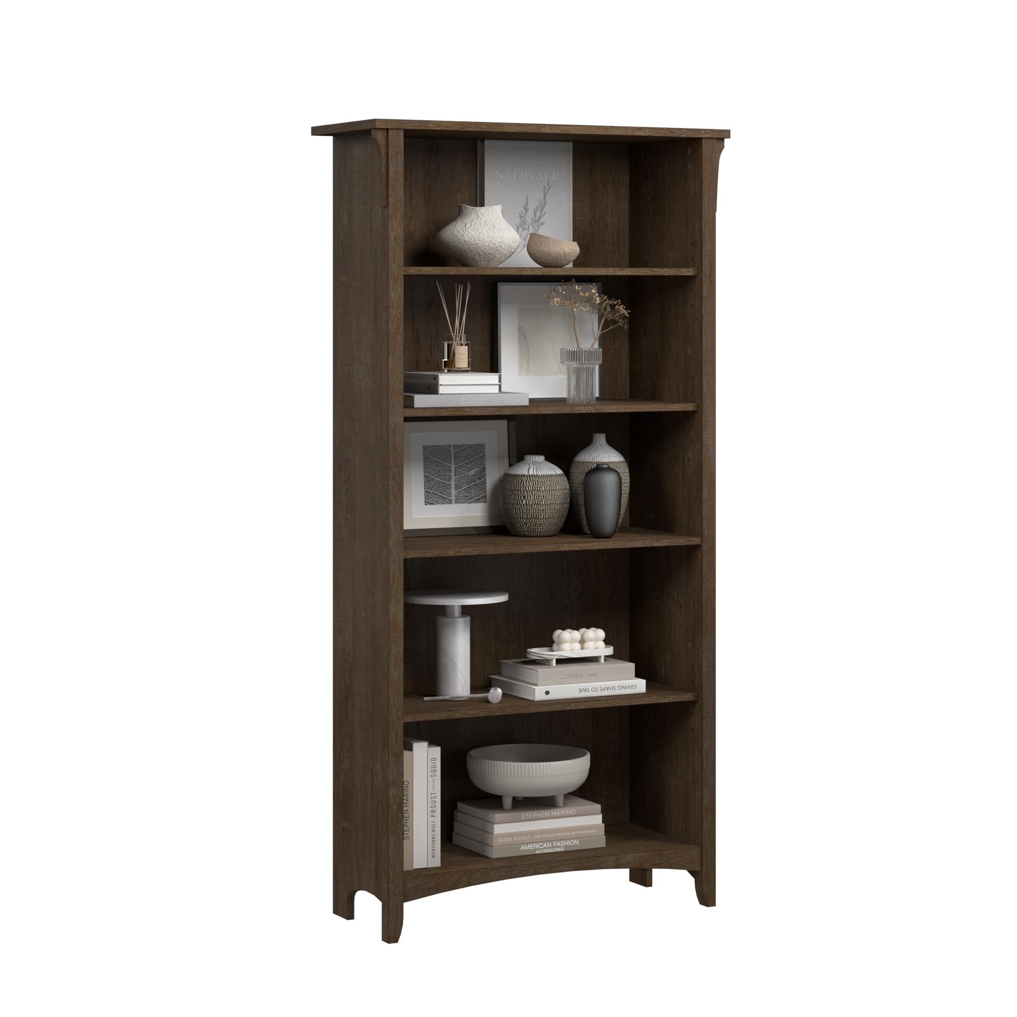 Bush Home Salinas 5 Shelf Bookcase in Reclaimed Pine, Tall Bookshelf, Large Book Shelf for Living Room, Home Office, or Entryway