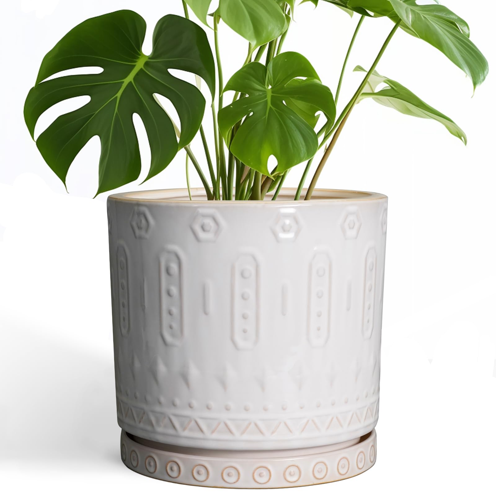 Eightpot 12 Inch Pot for Plants - Ceramic Planter for Indoor Plants Large Plant Pot with Drainage Holes and Saucer Outdoor Flower Pot Decorative Round Planter for Porch Office Decor Blue