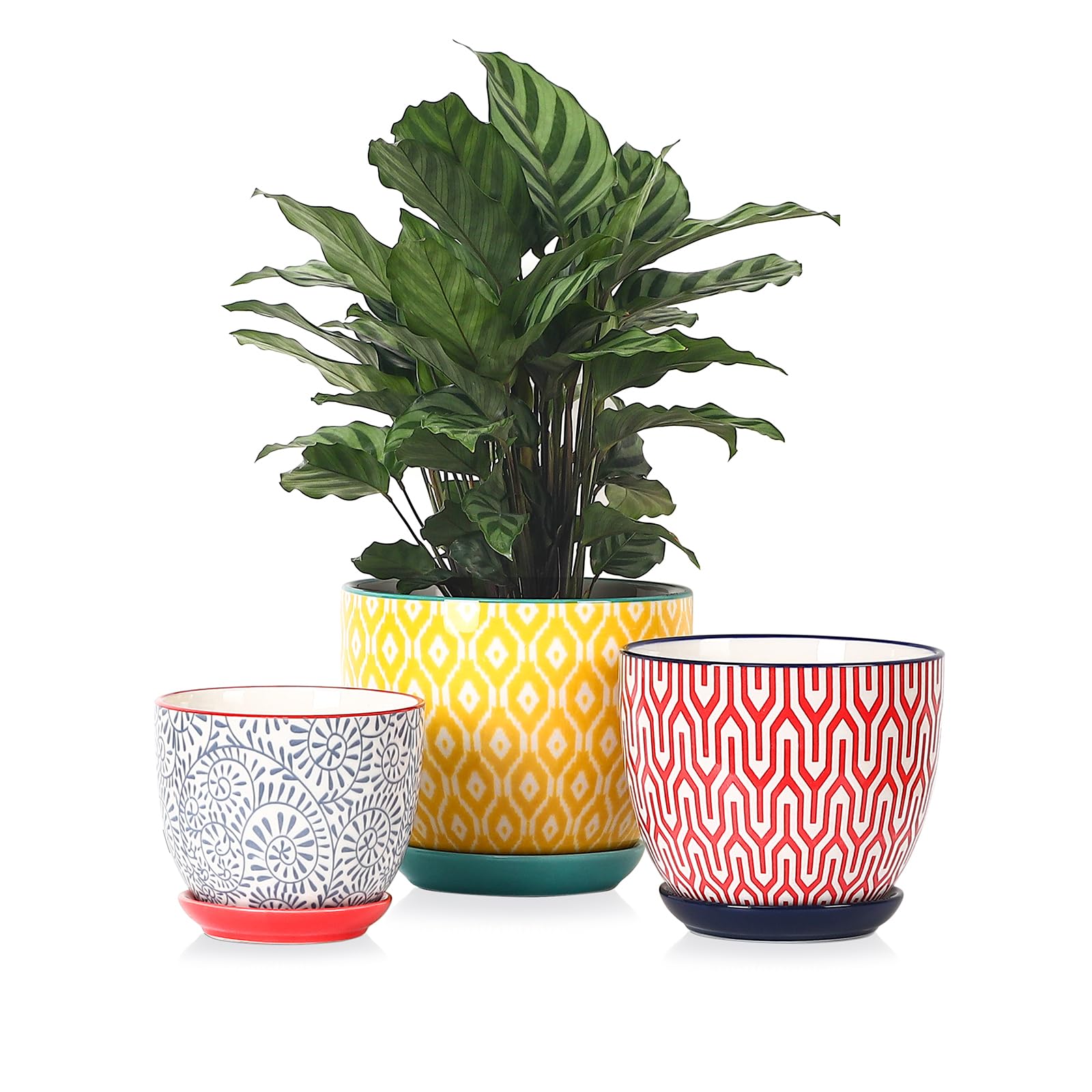 Selamica Ceramic Plant Pots, Indoor Flower Pots for Indoor Plants, 3.5+4.6+5.5 Planters with Drainage Hole & Saucer, Set of 3, Home Decor, Assorted Colors