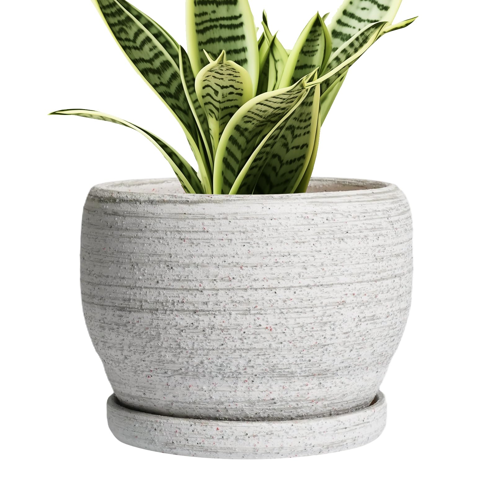 SQOWL Ceramic Planter 8 Inch - Pot for Indoor Outdoor Plants Round Ceramic Plant Pot with Drainage Hole and Saucer Modern Flower Pot Glazed Blue