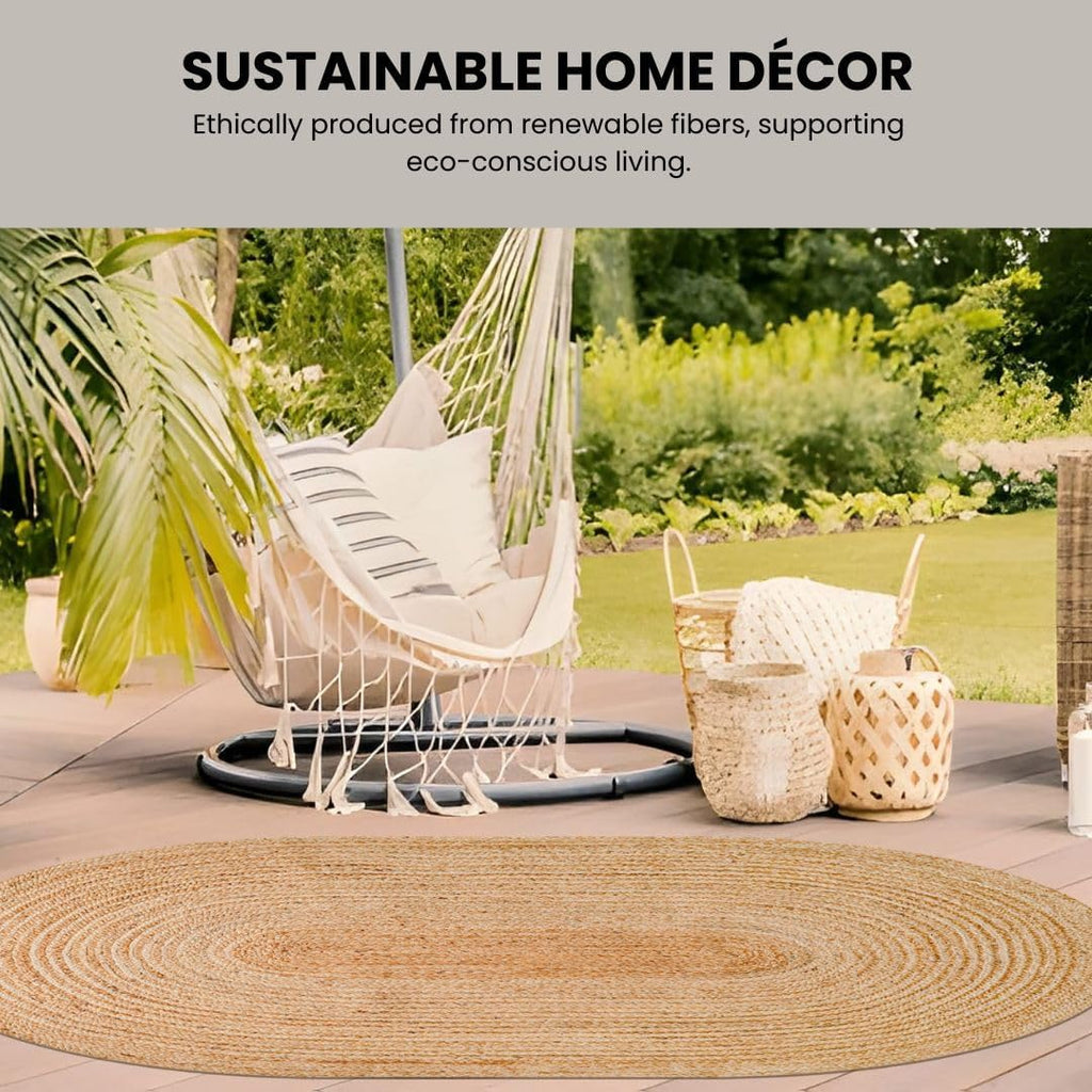 Hand Woven Braided Jute Area Rug 4x6 Feet Oval - Rustic Farmhouse Boho Accent Rug for Living Room Bedroom Kitchen Entryway Floor Mats - Ideal for High Traffic Areas 100% Natural Jute