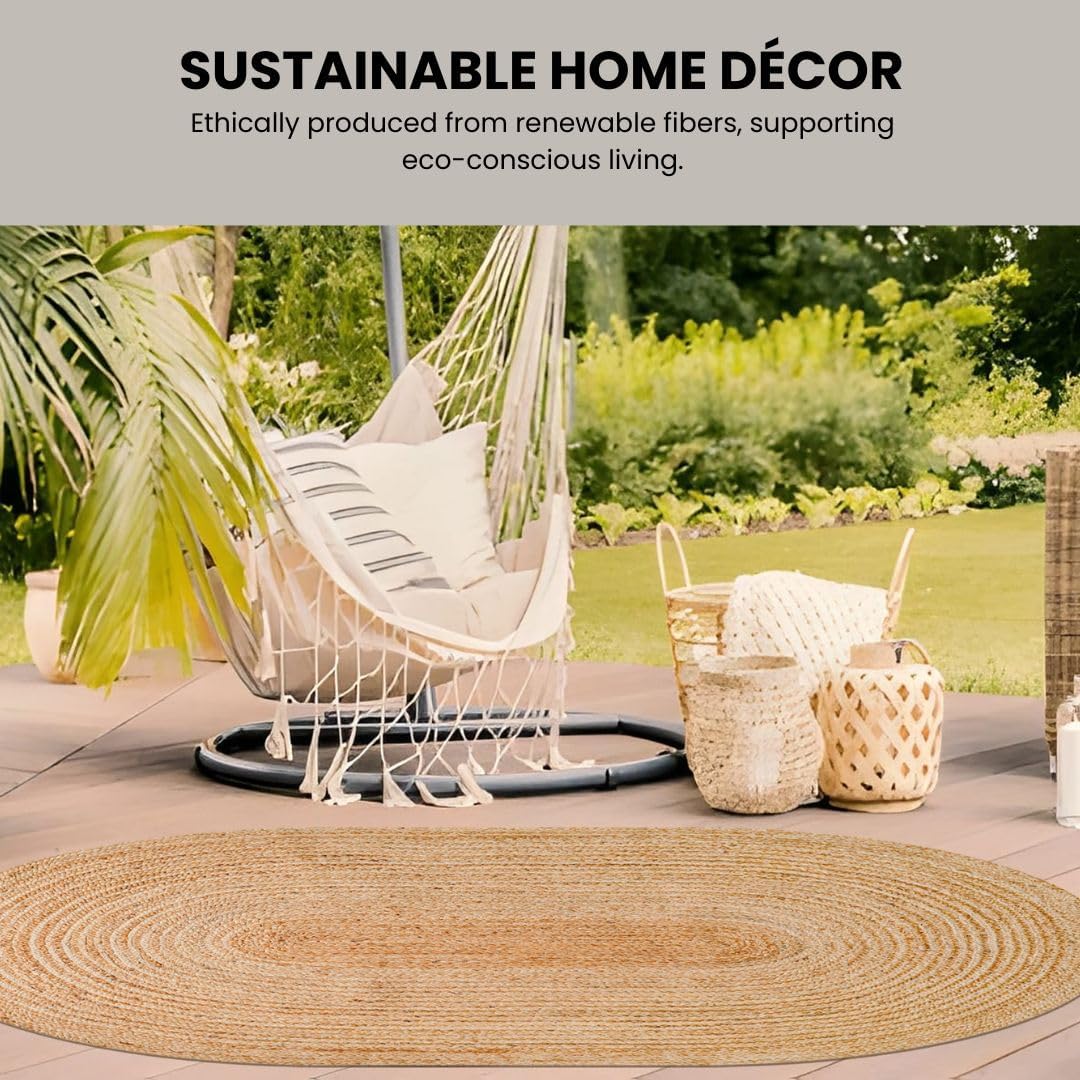 Hand Woven Braided Jute Area Rug 4x6 Feet Oval - Rustic Farmhouse Boho Accent Rug for Living Room Bedroom Kitchen Entryway Floor Mats - Ideal for High Traffic Areas 100% Natural Jute