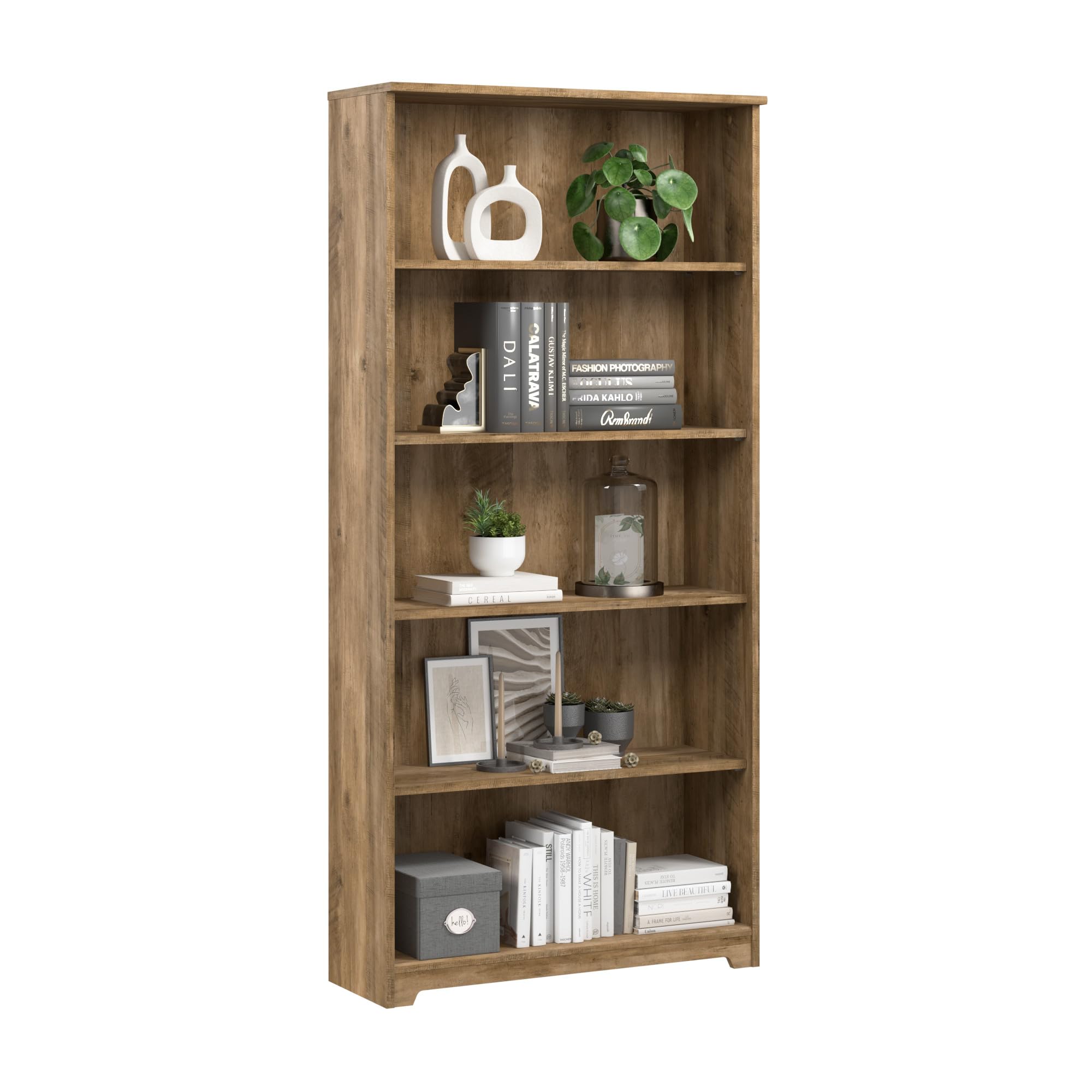 Bush Home Tall 5 Shelf Bookcase, Large Open Bookshelf, Sturdy Display Cabinet for Living Room or Home Office, Cabot Collection, Reclaimed Pine